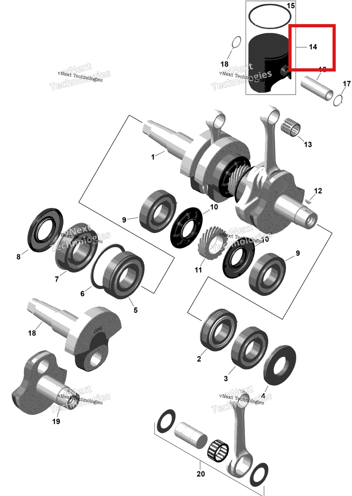 Деталь 420893895 на схеме узла 2026 Ski-Doo SKANDIC - SE - 600R E -TEC - AUTA - Catalyst Gray - 20X154X1.8C Track Rotax - Crankshaft And Pistons