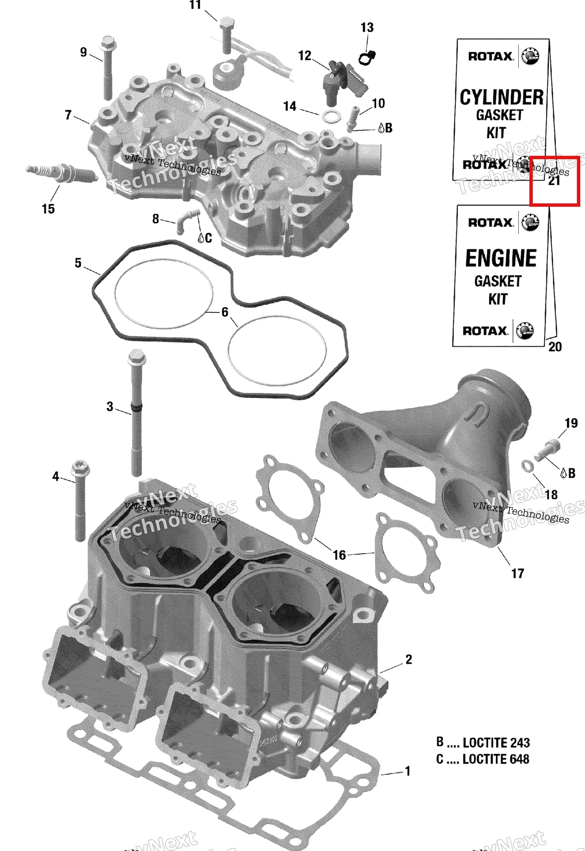 Деталь 420894260 на схеме узла 2019 Ski-Doo FREERIDE 137 850 E-TEC Cylinder And Cylinder Head