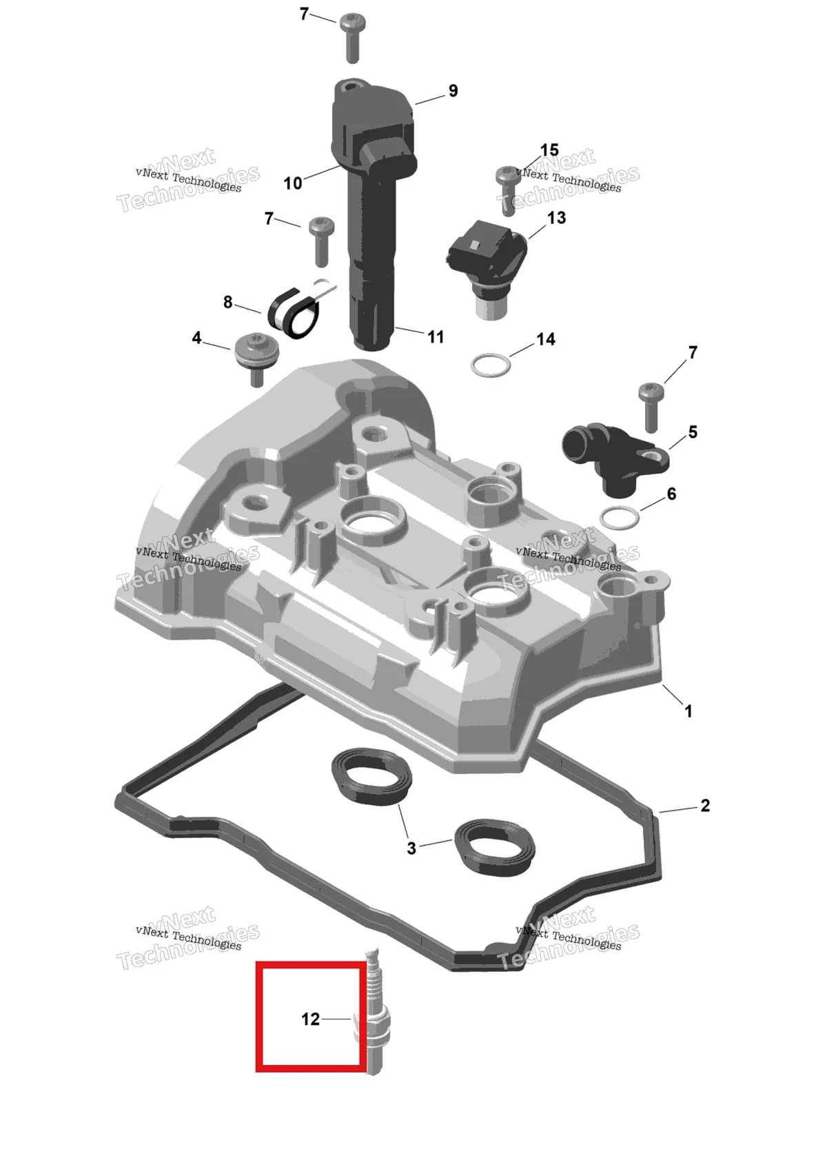 Деталь 420897090 на схеме узла 2026 Ski-Doo TUNDRA - SPORT - 600 ACE - GMTB - Neo Yellow - 15X146X1.6C Track Rotax - Valve Cover