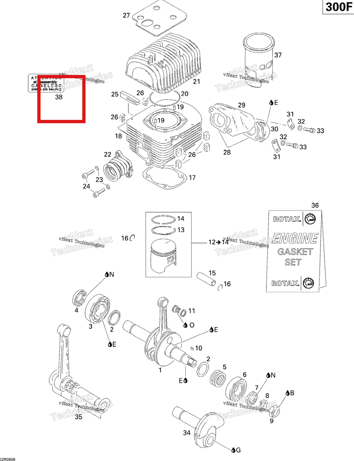 Деталь 420897280 (Деталь Cageless Label) на схеме узла 2009 Ski-Doo Skandic Tundra Crankshaft, Piston And Cylinder