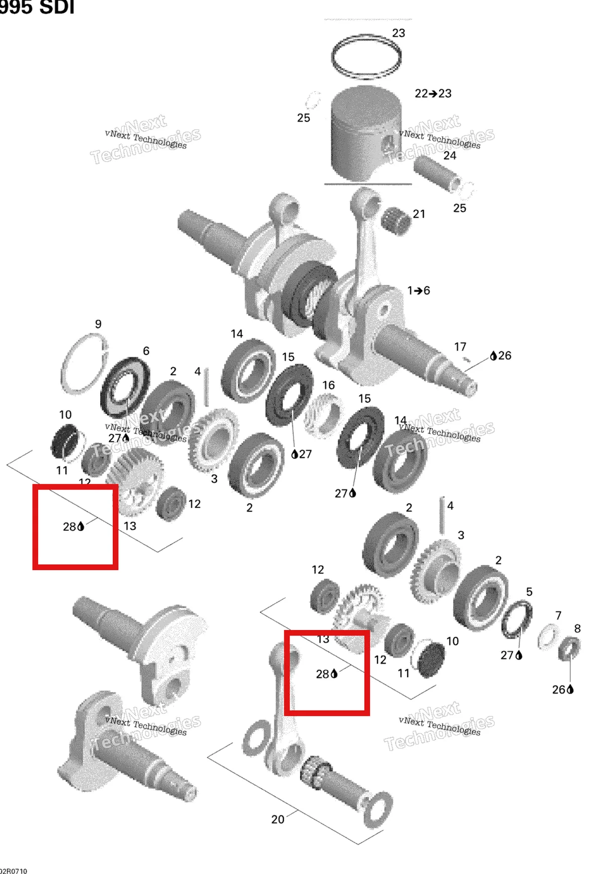 Деталь 420898351 на схеме узла 2007 Ski-Doo Summit Highmark & Highmark X 1000 SDI Crankshaft And Pistons