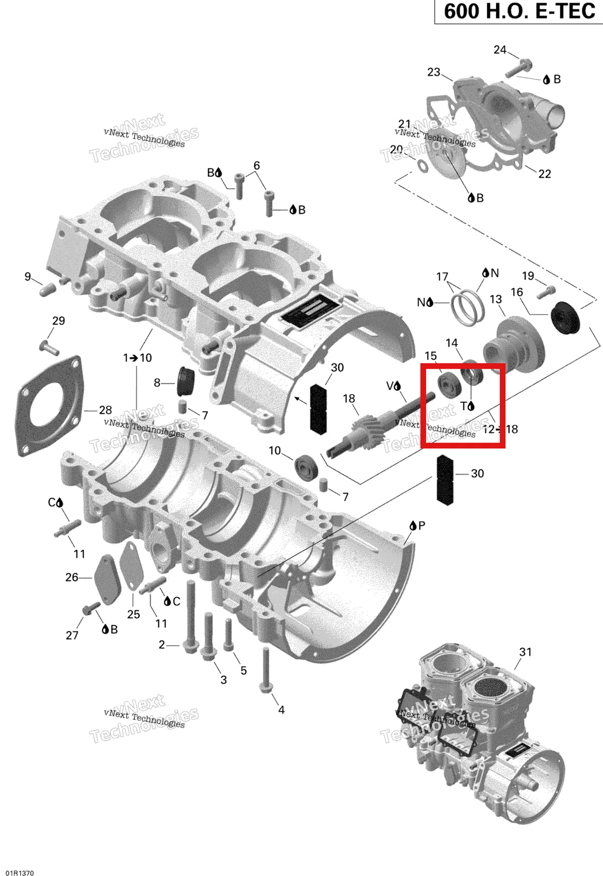 Деталь 420899271 (Смазка) на схеме узла 2013 Ski-Doo EXPEDITION LE 600HOE, REV XU Crankcase And Water Pump