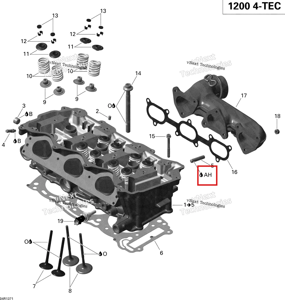 Деталь 420899526 (Деталь Loctite 272, Red-orange, 50 Ml) на схеме узла 2013 Ski-Doo EXPEDITION LE 1200 XU Cylinder Head And Exhaust Manifold