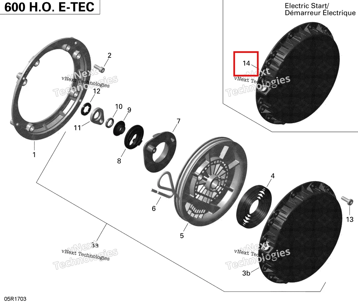 Деталь 420910254 (Крышка.) на схеме узла 2020 Ski-Doo SKANDIC WT 600HO E-TEC Engine - Rewind Starter - 600Ho E-Tec