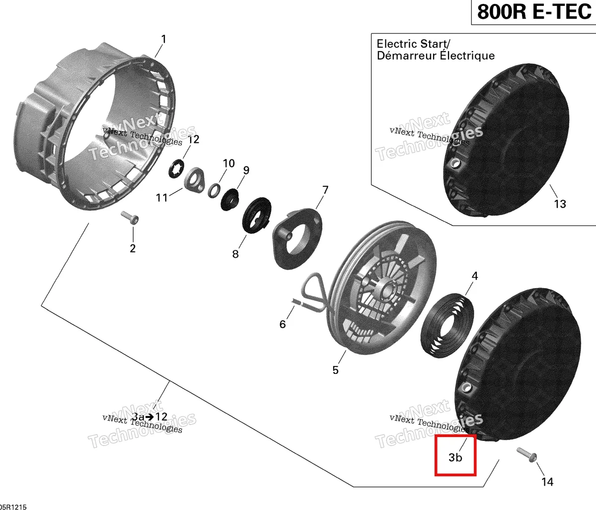 Деталь 420910255 (Деталь Starter Housing. Manual Start) на схеме узла 2012 Ski-Doo Freeride 137 & 146 & 154 800RETEC XP Rewind Starter