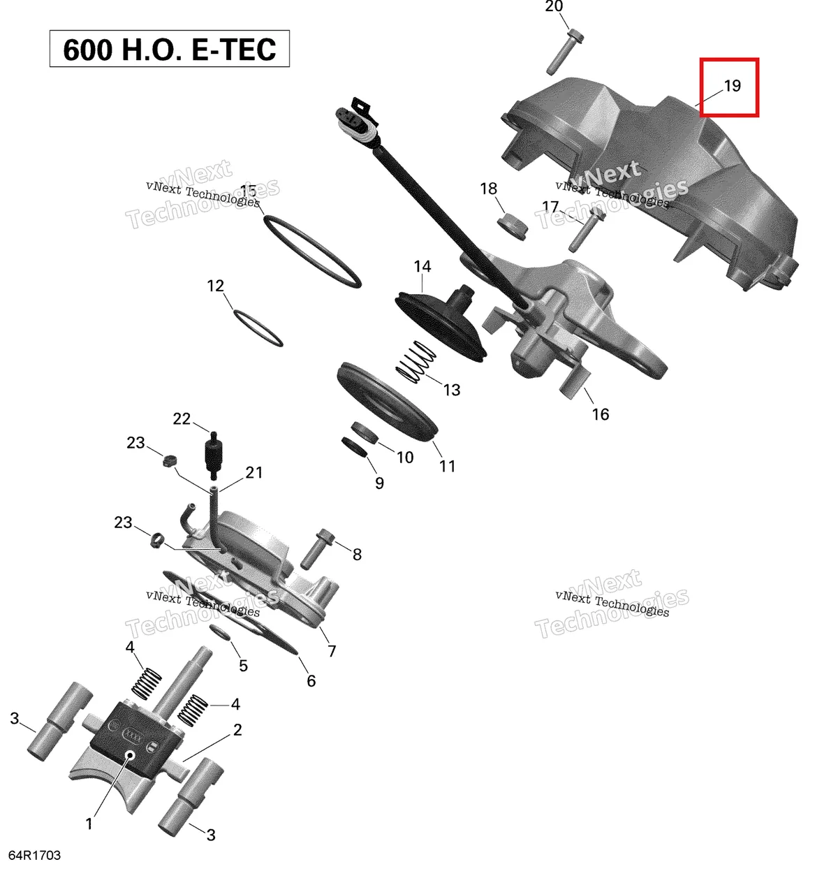 Деталь 420910821 (Рейв Крышка) на схеме узла 2020 Ski-Doo SKANDIC WT 600HO E-TEC Engine - 3D Rave - 600Ho E-Tec