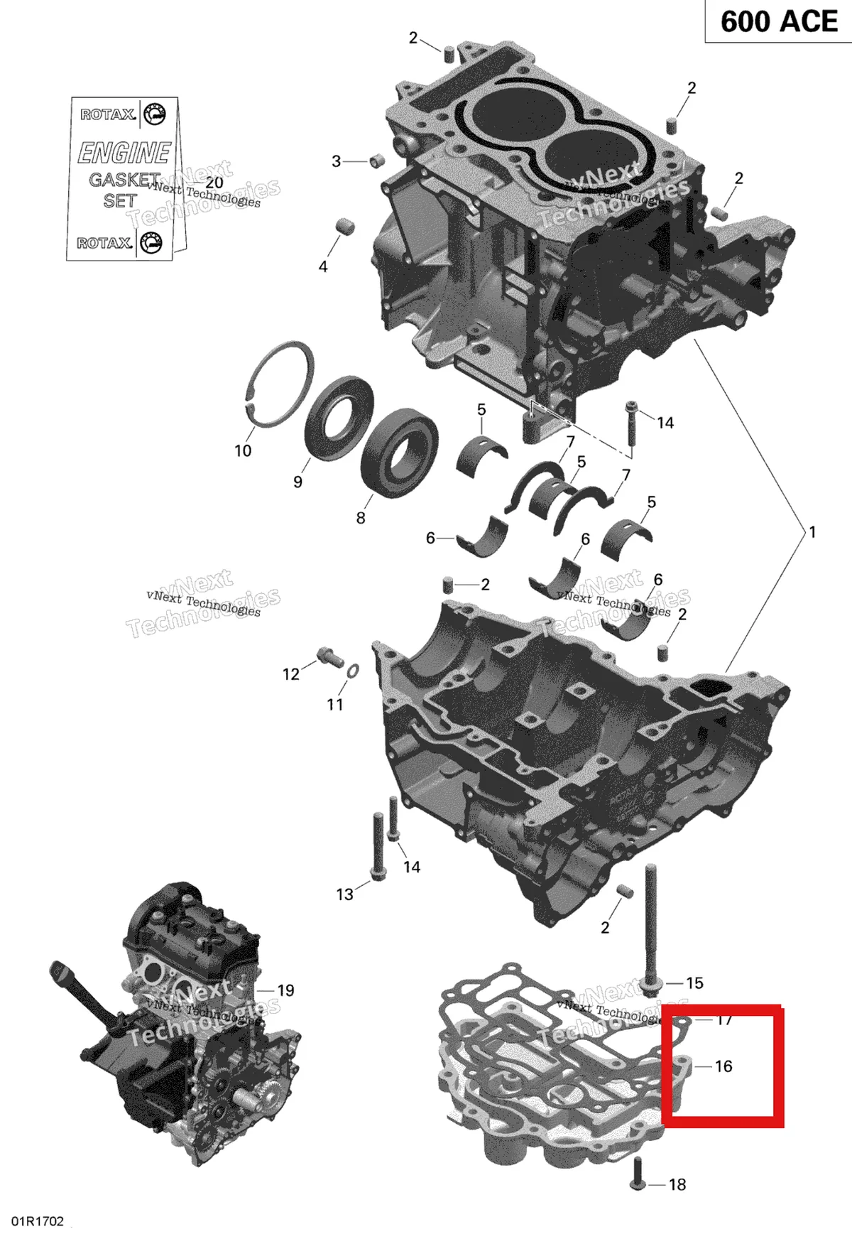 Деталь 420911122 (Масляный Поддон) на схеме узла 2019 Ski-Doo SKANDIC WT 600 ACE Crankcase - 600 Ace