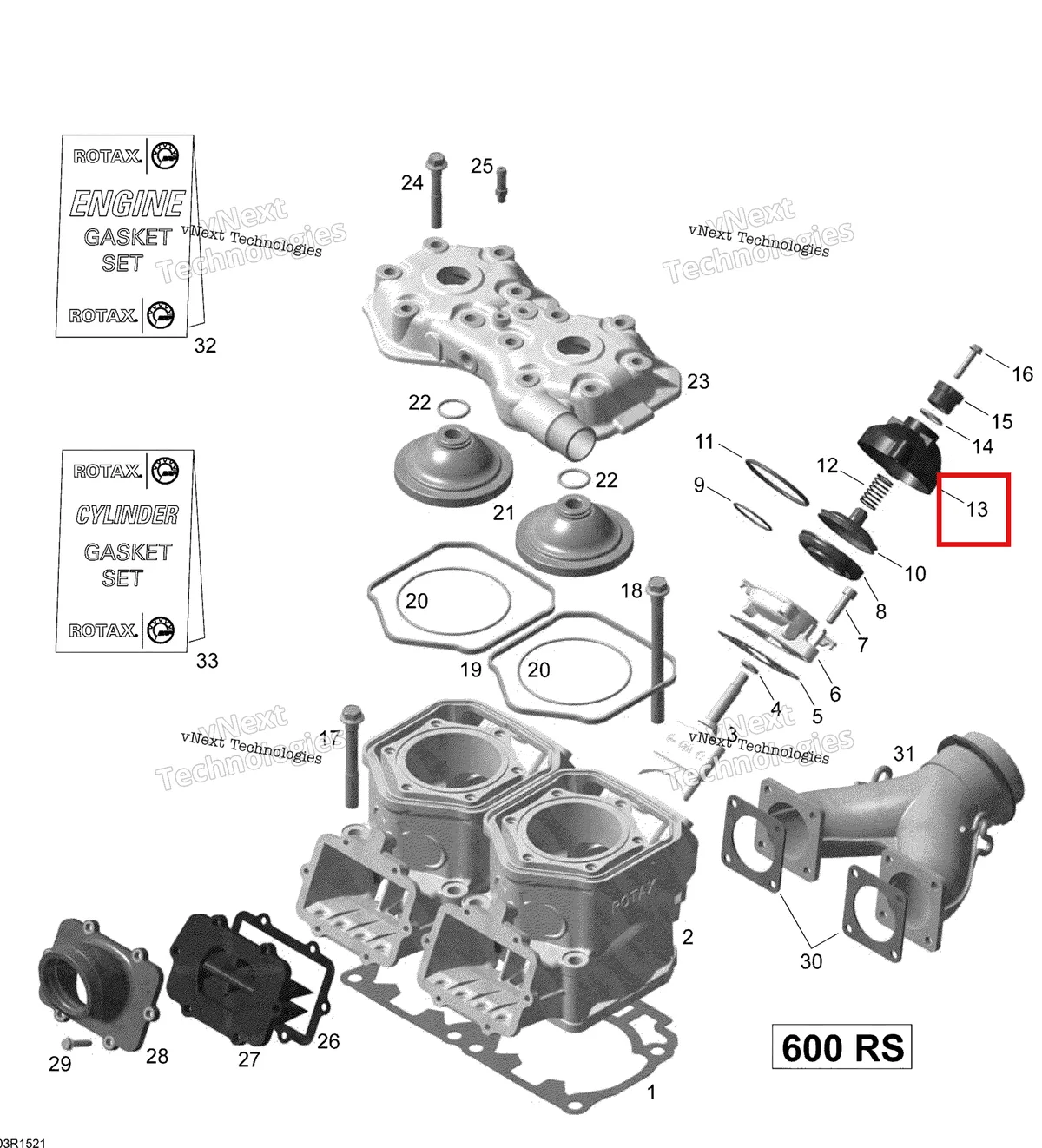 Деталь 420911558 (Крышка клапанная) на схеме узла 2015 Ski-Doo MXZ X-RS 600HOE XS RS Cylinder, Exhaust Manifold And Reed Valve