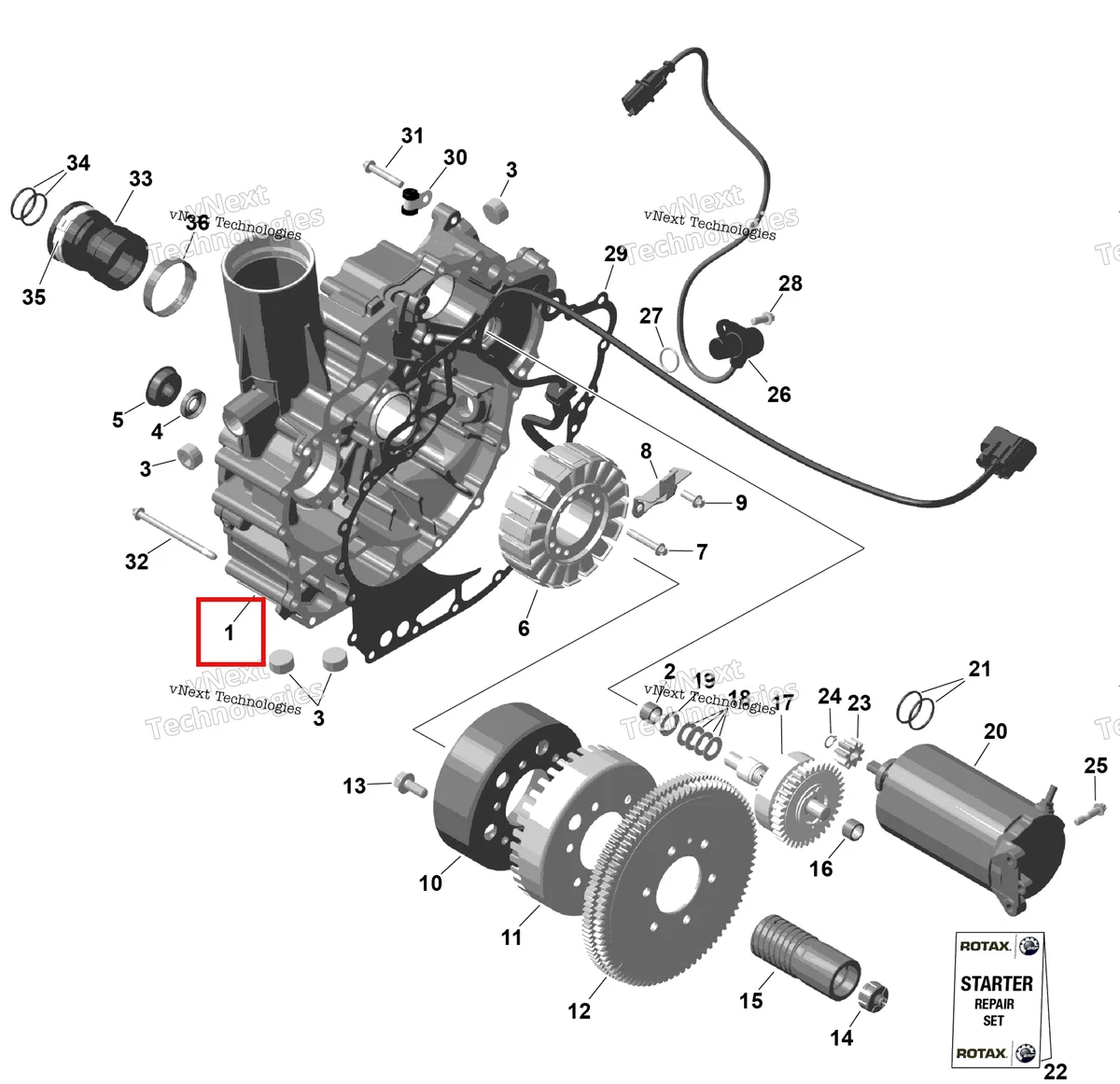 Деталь 420912261 на схеме узла 2026 Sea-Doo GTR - 300 - X - 24TB - Eclipse Black - Audio Rotax - Magneto And Electric Starter