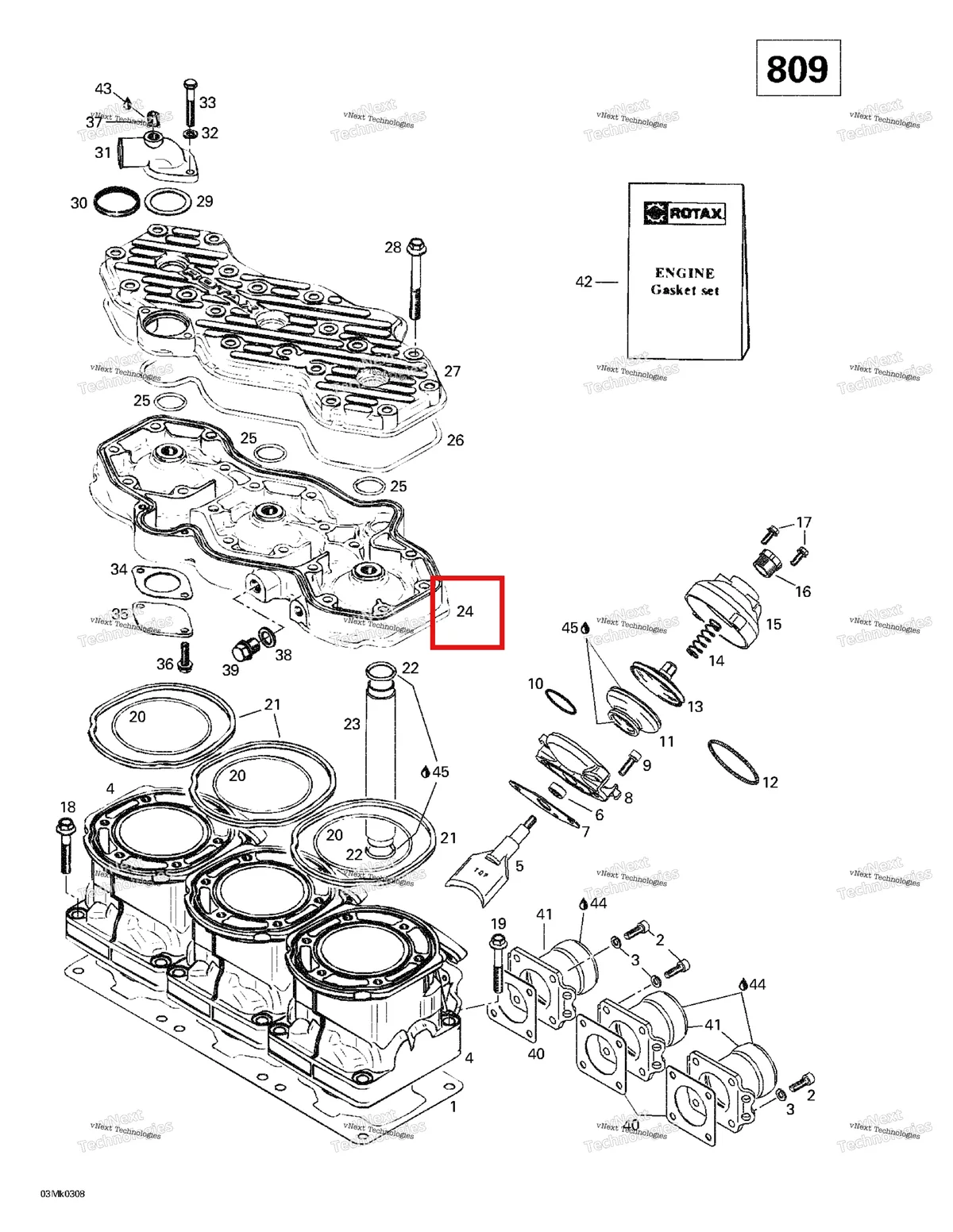 Деталь 420913638 на схеме узла 2003 Ski-Doo Mach Z Cylinder, Exhaust Manifold