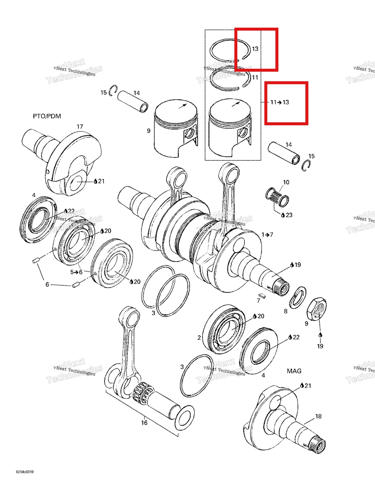 Деталь 420915845 (Деталь Semi-trapez Ring 67.5 Mm) на схеме узла 2003 Ski-Doo Skandic LT 440F Crankshaft And Pistons