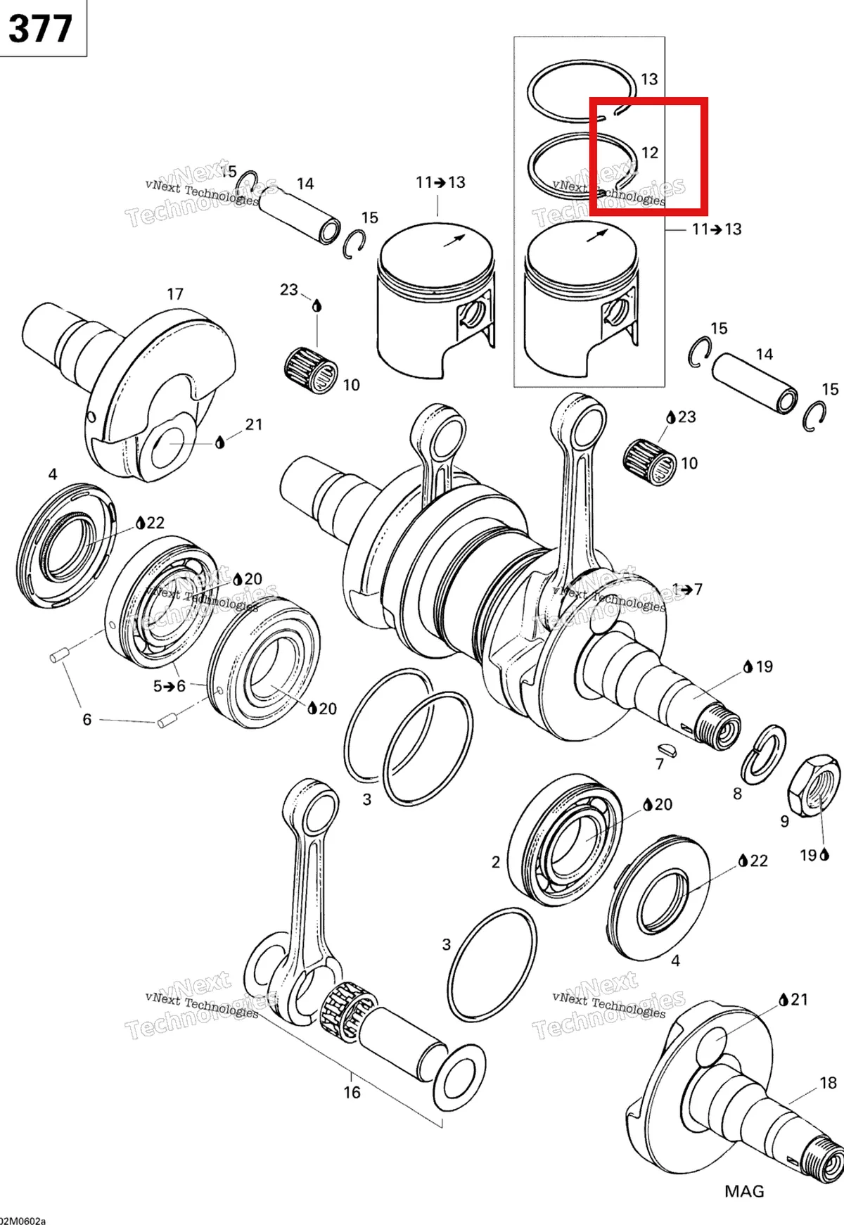 Деталь 420915897 (Деталь Rectangular Ring, 62.5 Mm) на схеме узла 2006 Ski-Doo GSX 380F Crankshaft And Pistons Gsx 377