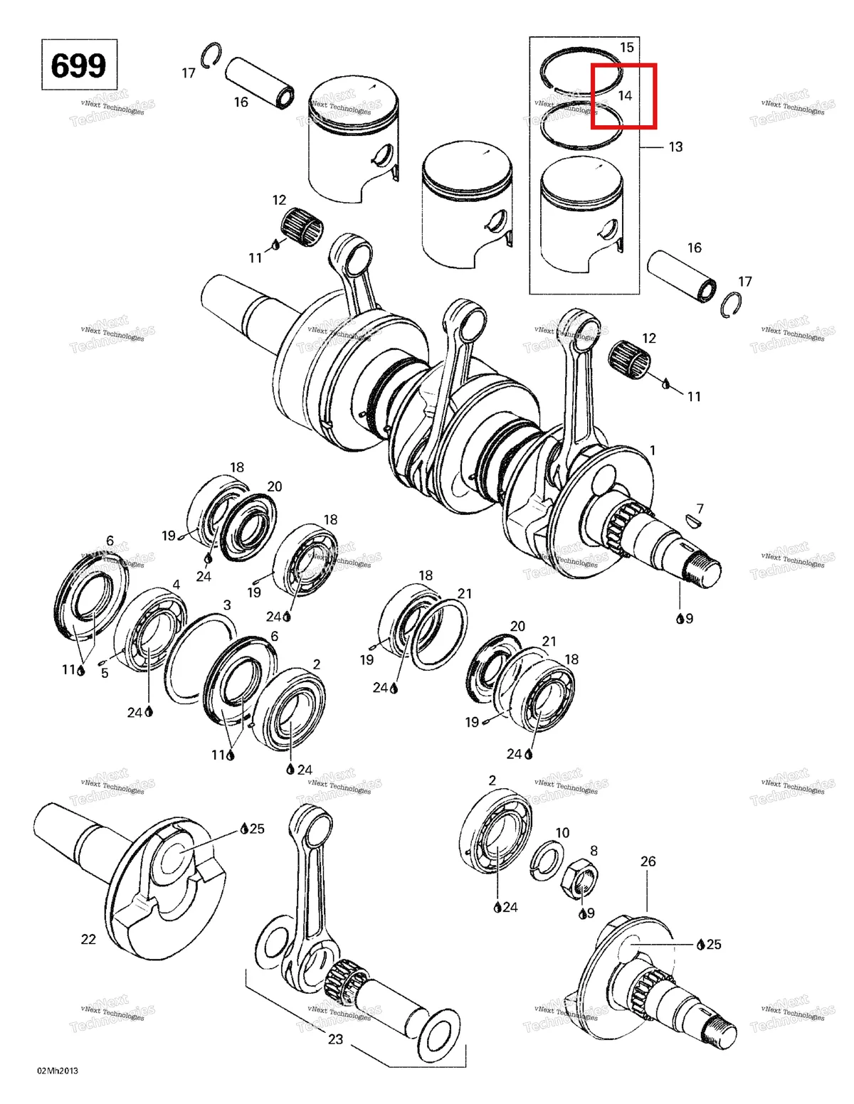 Деталь 420915986 (Деталь Retangular Ring 69.75mm) на схеме узла 2000 Ski-Doo Formula III 700 R Crankshaft And Pistons