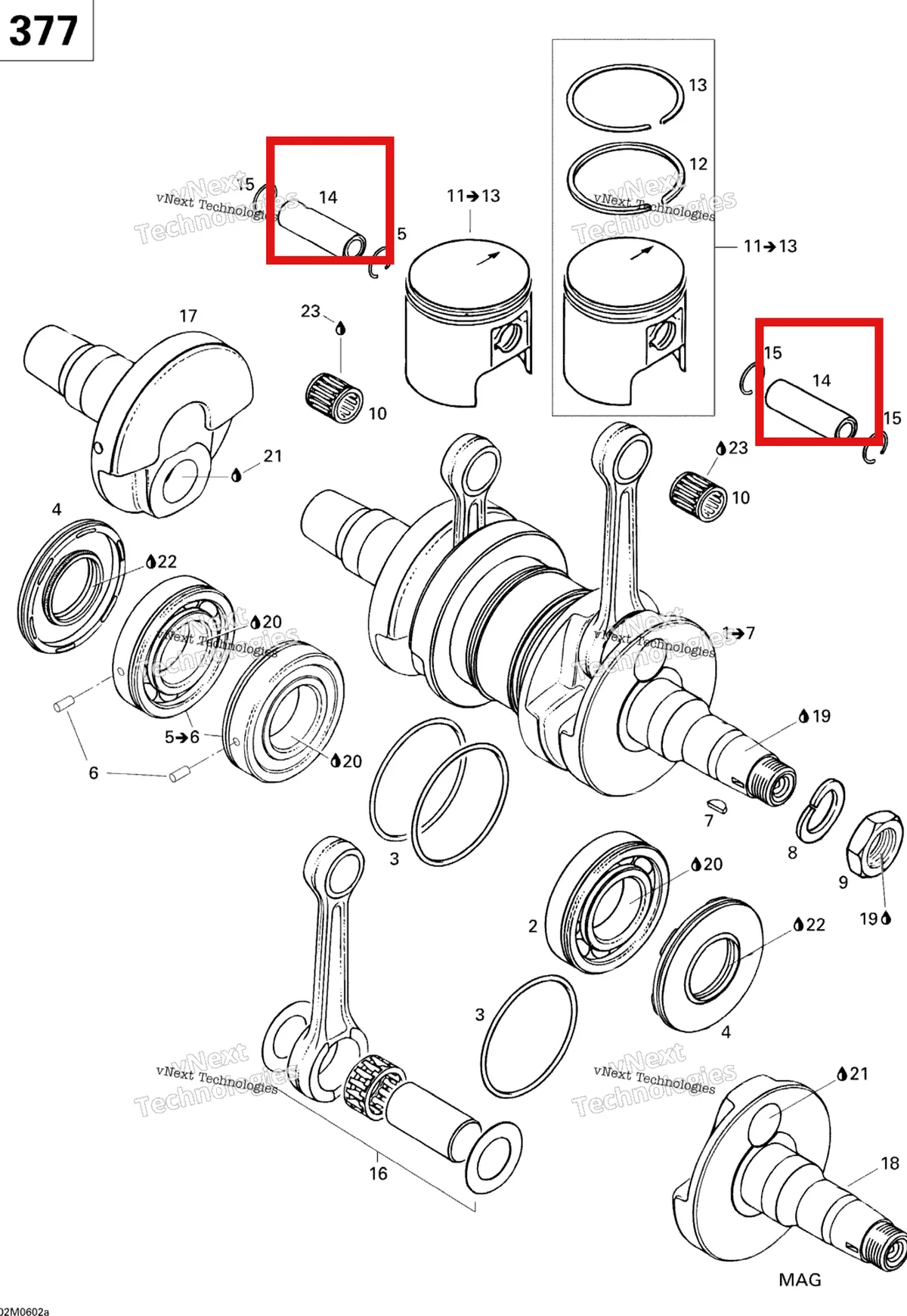 Деталь 420916260 (Палец поршневой) на схеме узла 2006 Ski-Doo GSX 380F Crankshaft And Pistons Gsx 377