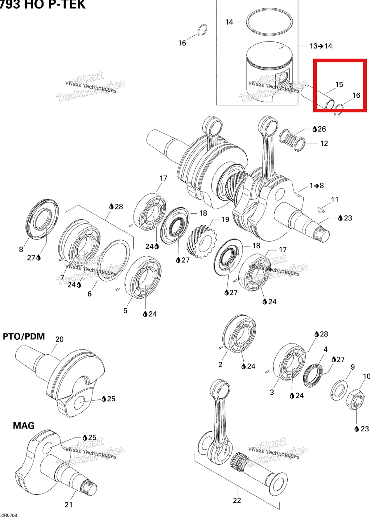 Деталь 420916371 (Палец поршневой) на схеме узла 2007 Ski-Doo MX Z XRS 800 HO PTEK Crankshaft And Pistons
