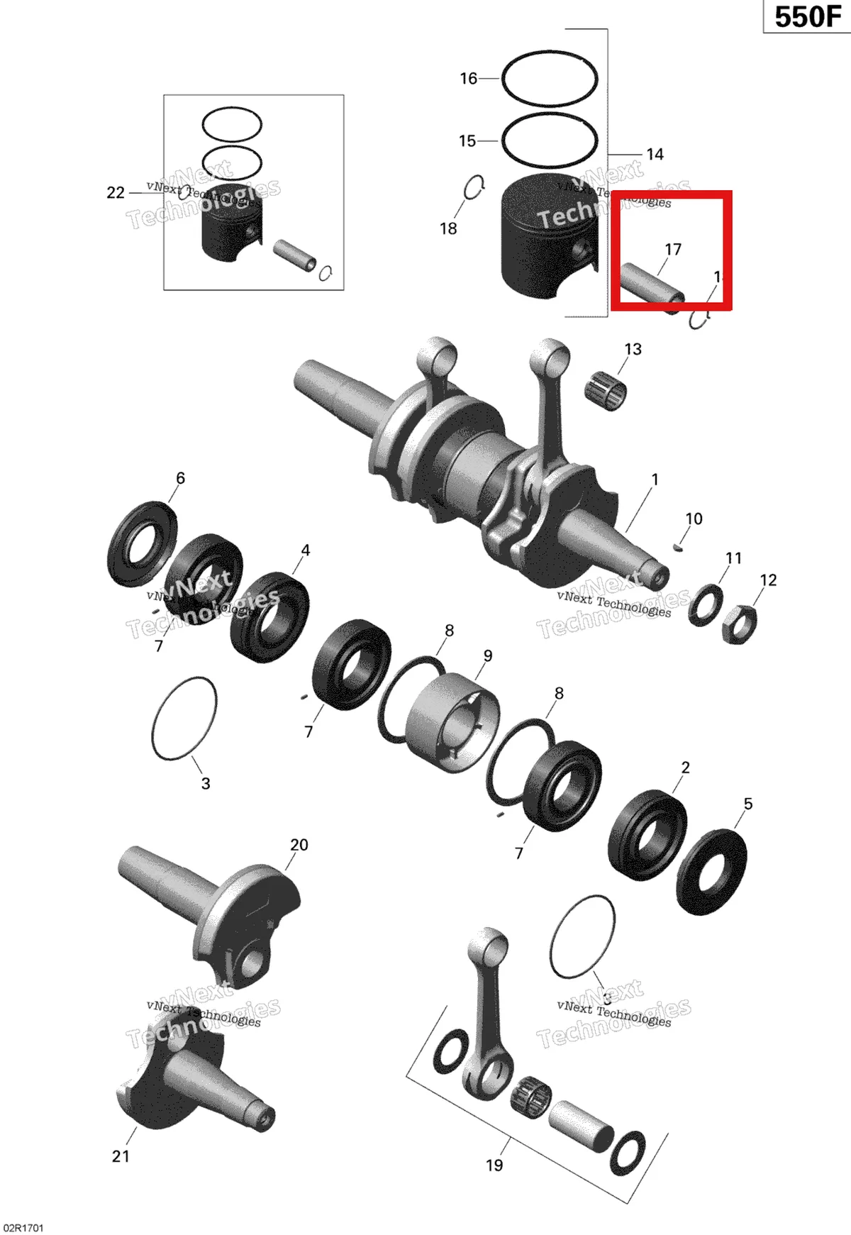 Деталь 420916407 (Палец поршневой) на схеме узла 2020 Ski-Doo TUNDRA 550F Engine - Crankshaft And Pistons - 550F
