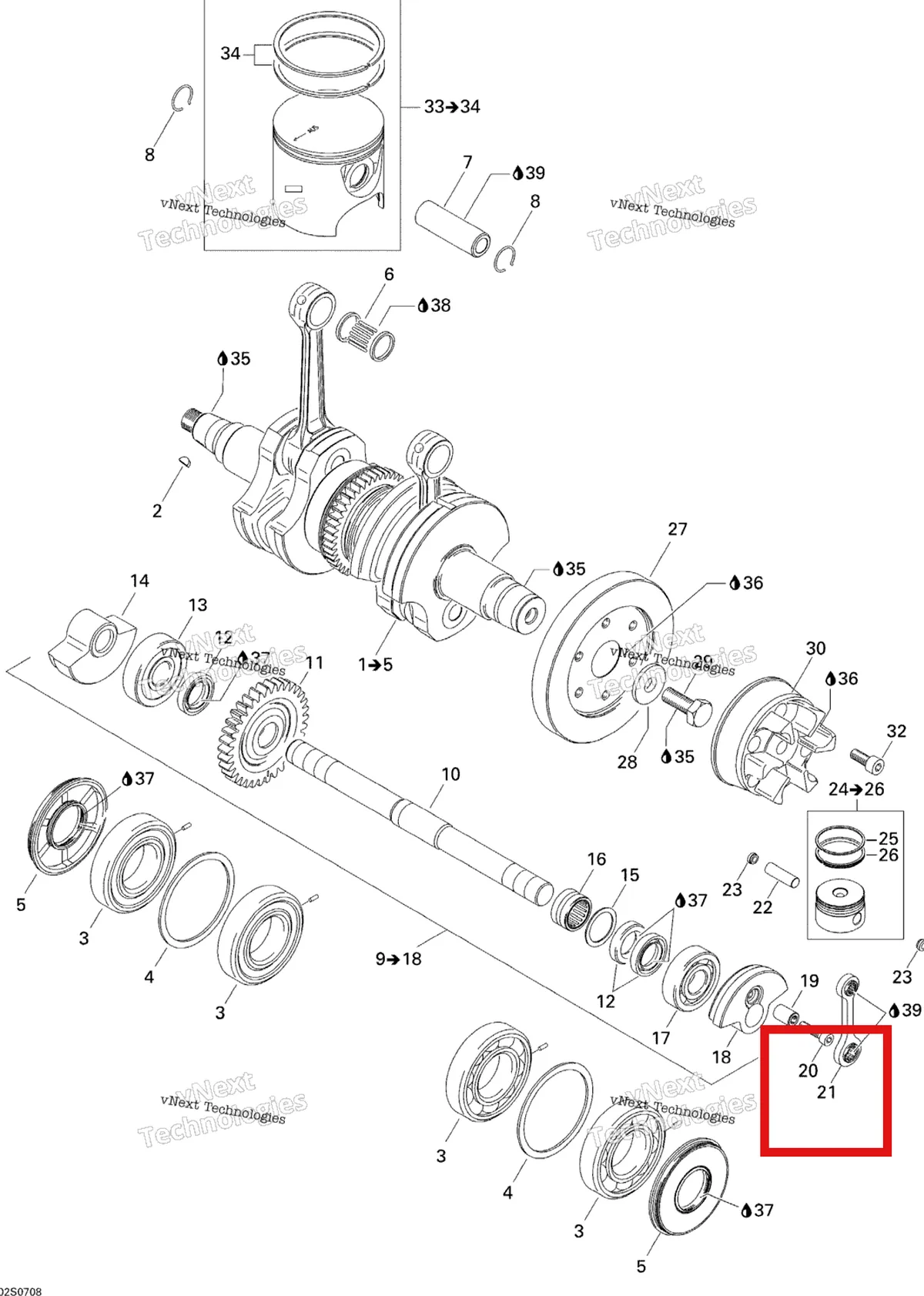 Деталь 420917505 на схеме узла 2007 Sea-Doo 3D 947 DI Crankshaft And Pistons
