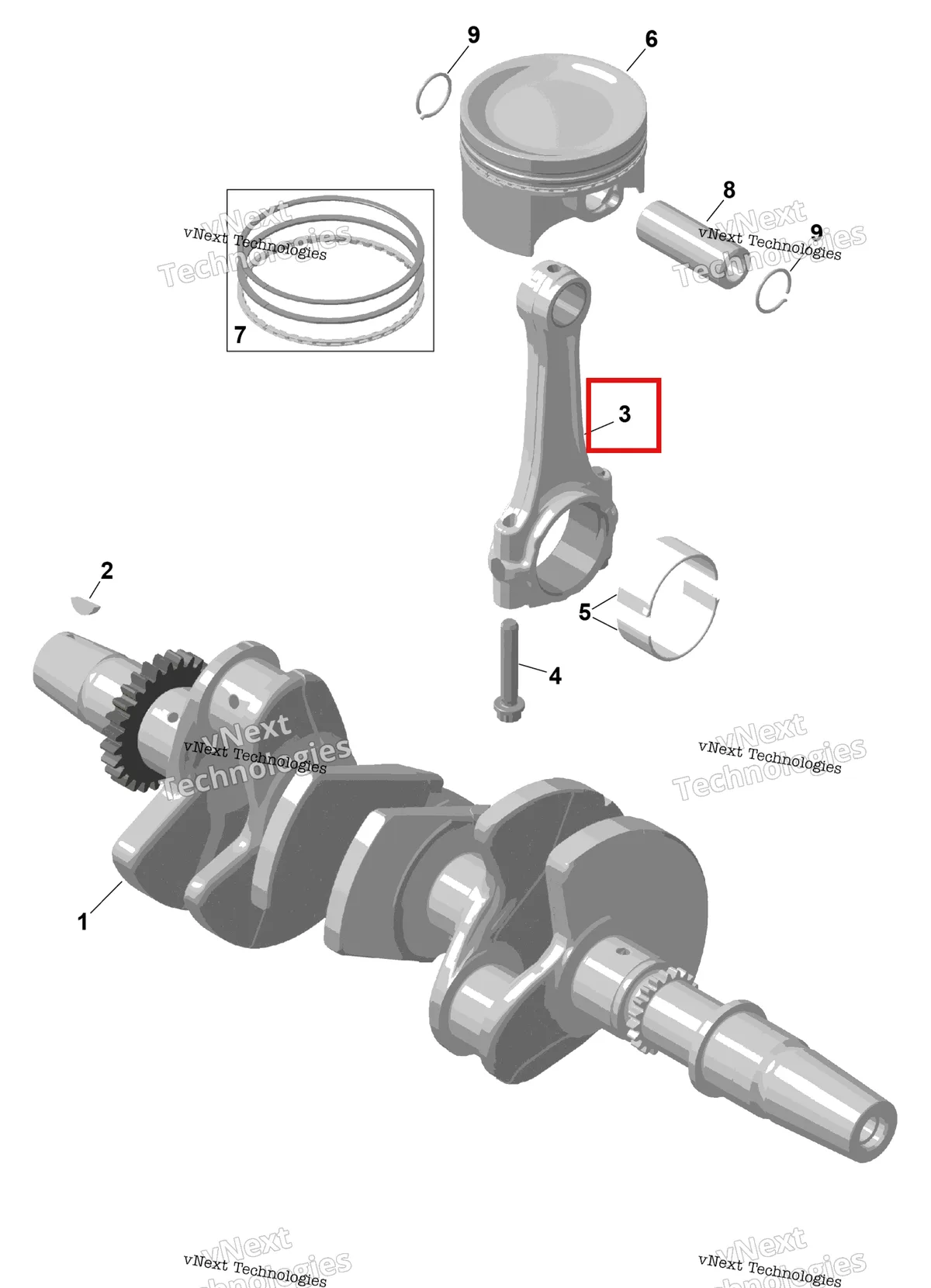 Деталь 420917521 (Шатун с крышка в сборе включает 3 to 4 Can-Am Maverick Turbo RR XRC (2022) (420917521)) на схеме узла 2026 Can-Am Maverick Max - TURBO - DS - 7WTB - Dusty Navy Satin - 64
