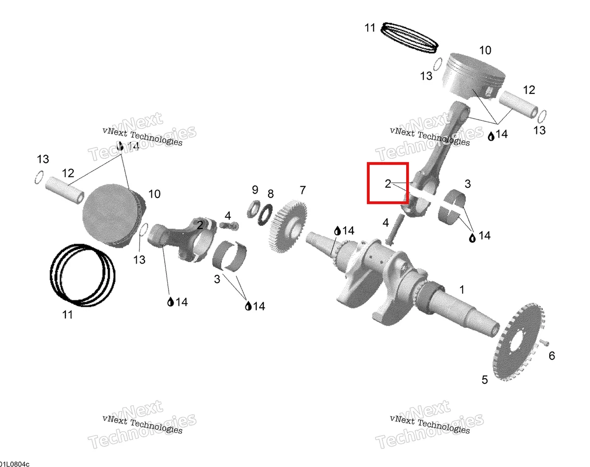 Деталь 420917525 (Connecting Rod Ass’y) на схеме узла 2008 Ski-Doo Expedition V-1300 Crankshaft And Piston