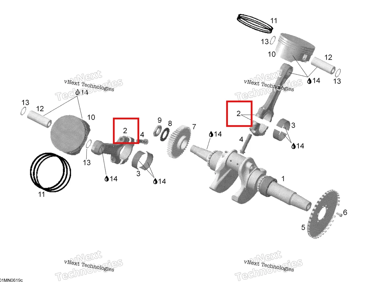 Деталь 420917546 (Connecting Rod AssвЂ™y) на схеме узла 2006 Ski-Doo Expedition V-1000 Crankshaft And Pistons