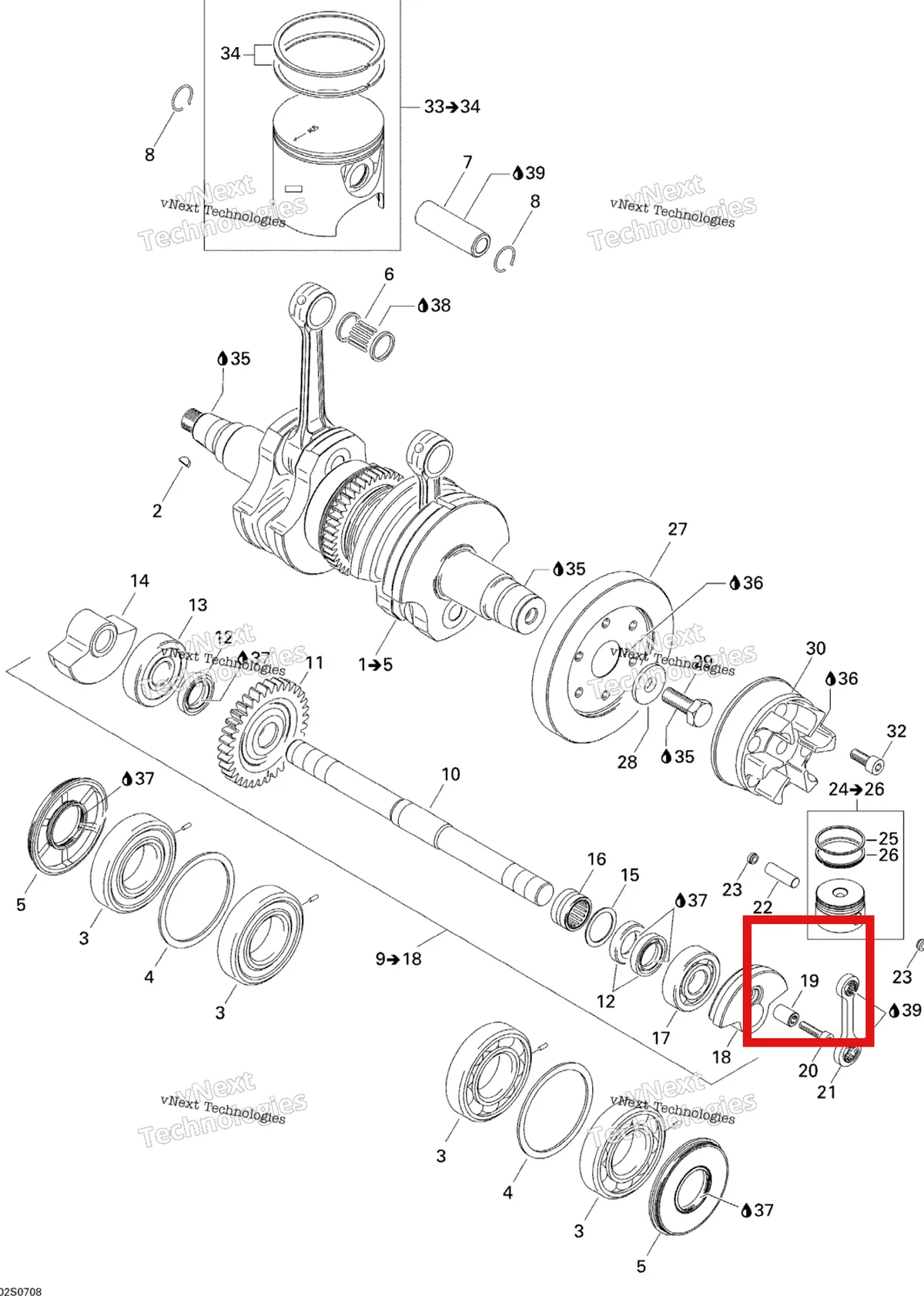 Деталь 420921460 на схеме узла 2007 Sea-Doo 3D 947 DI Crankshaft And Pistons