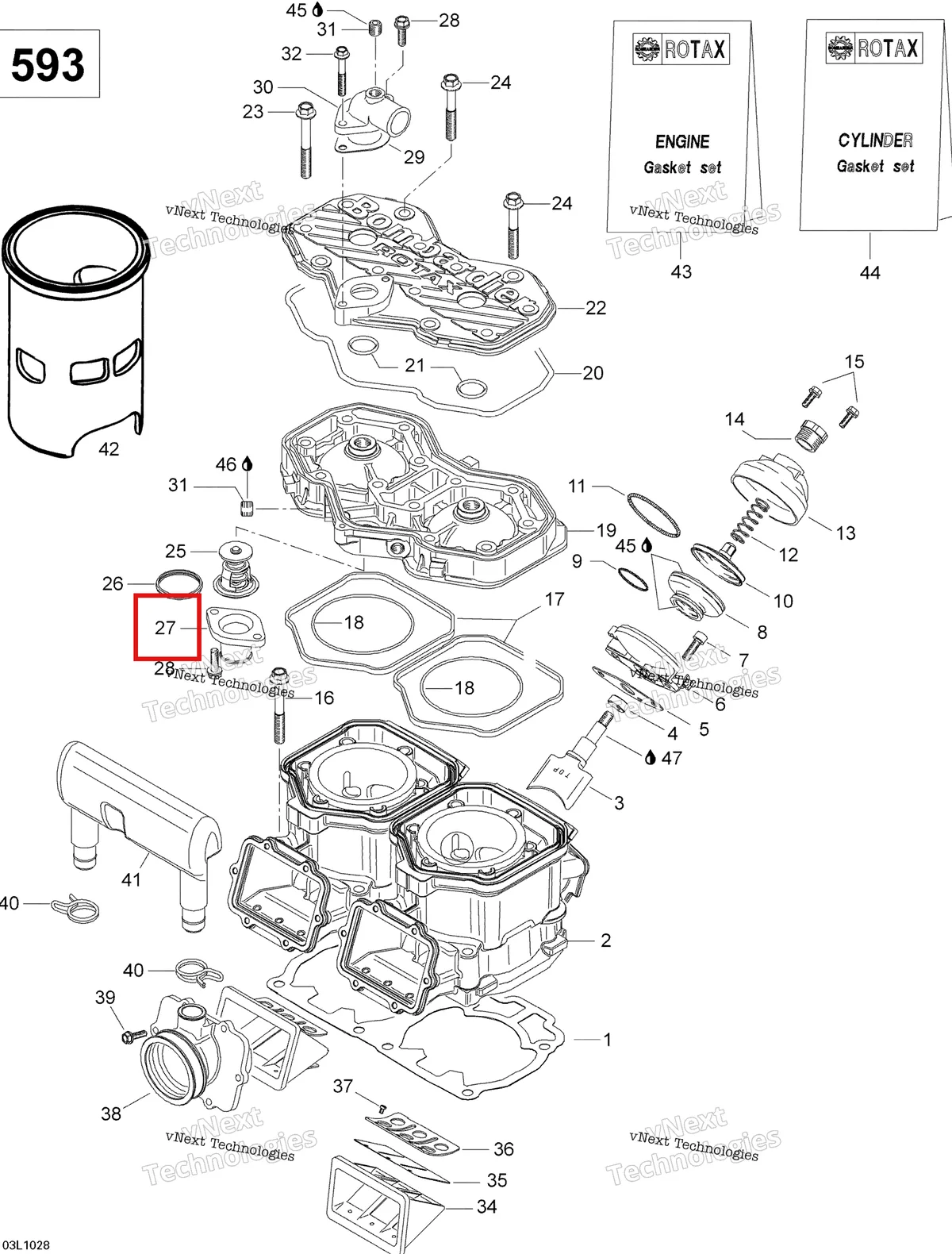 Деталь 420922025 (Деталь Water Outlet Socket) на схеме узла 2010 Ski-Doo Skandic WT 600 Cylinder And Cylinder Head