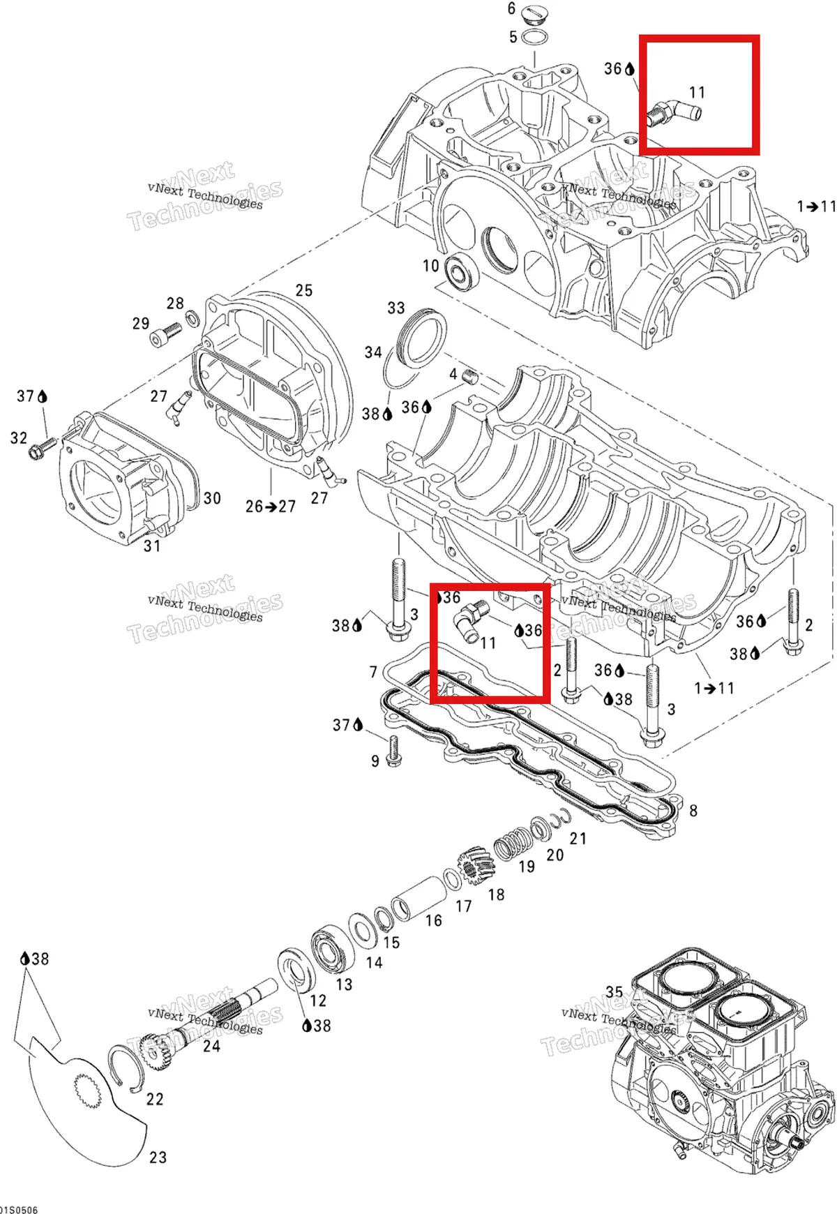 Деталь 420922247 на схеме узла 2005 Sea-Doo 3D RFI Crankcase And Rotary Valve