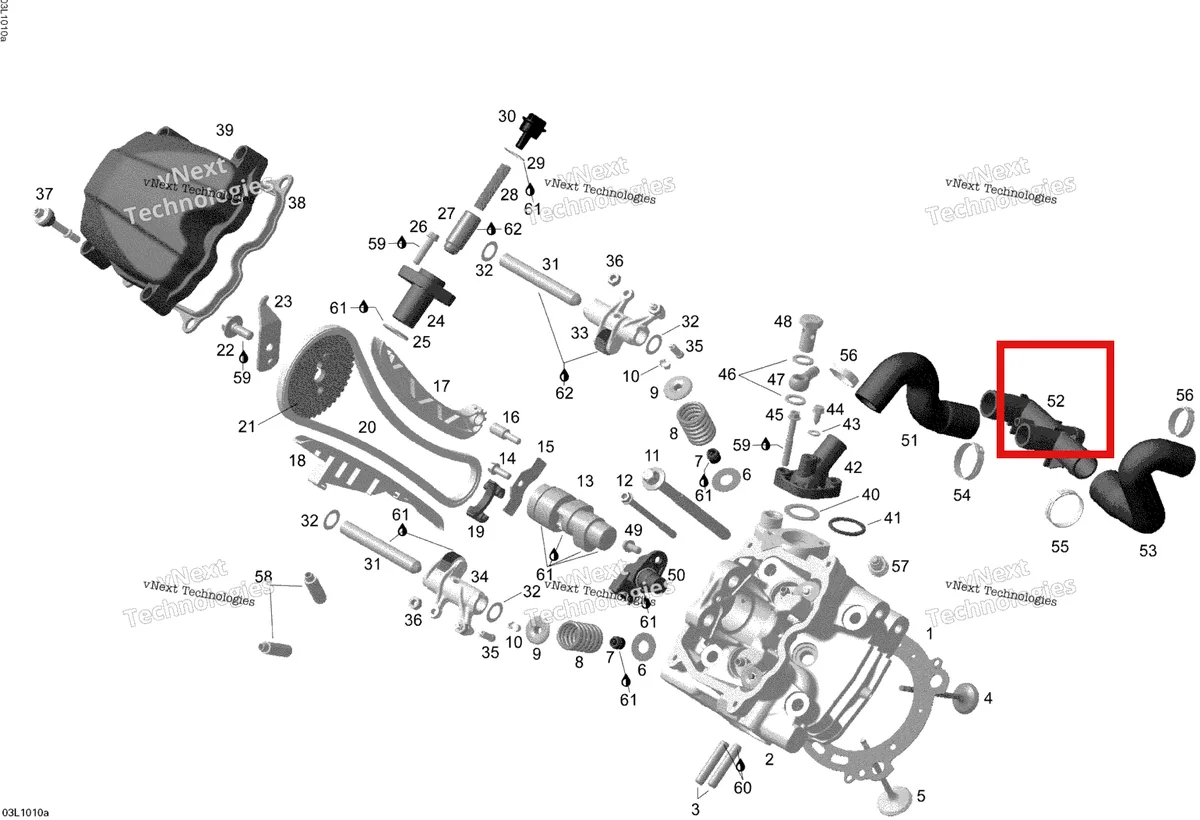 Деталь 420922282 (Деталь Hose Joint) на схеме узла 2010 Ski-Doo Skandic SWT V800 Cylinder And Cylinder Head, Front Side