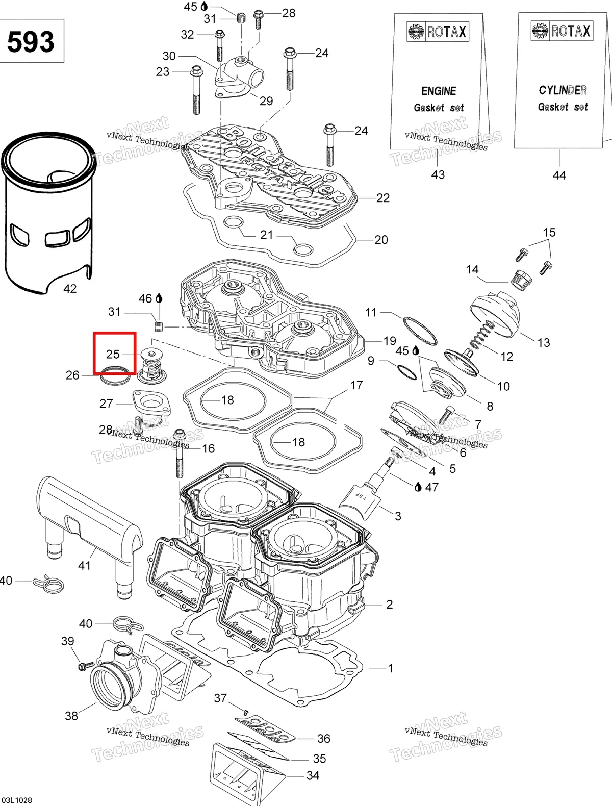 Деталь 420922519 (Термостат) на схеме узла 2010 Ski-Doo Skandic WT 600 Cylinder And Cylinder Head