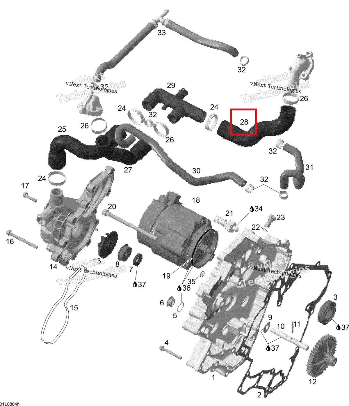Деталь 420922740 (Шланг) на схеме узла 2008 Ski-Doo Expedition V-1300 Waterpump And Alternator