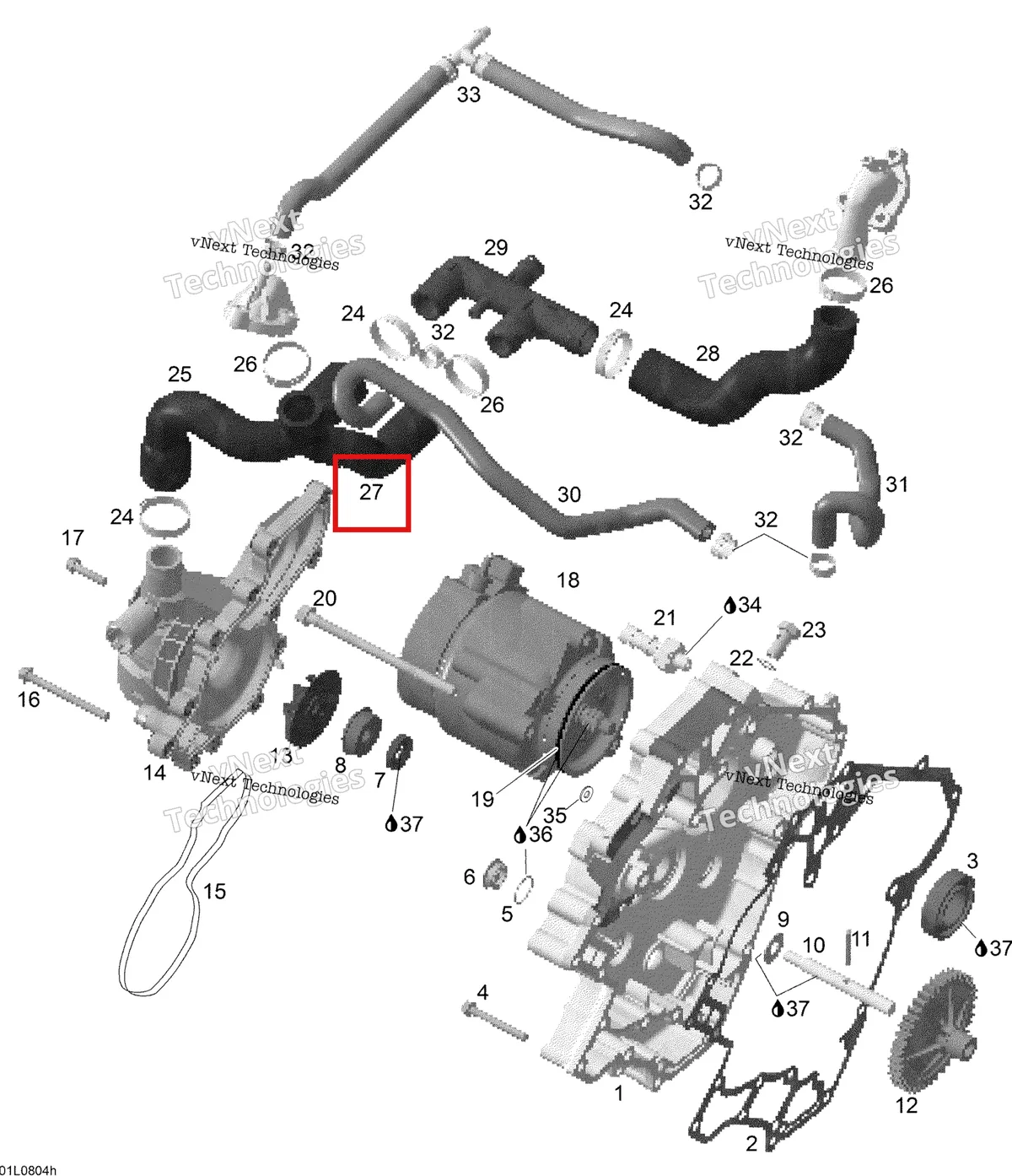 Деталь 420922745 (Шланг) на схеме узла 2008 Ski-Doo Expedition V-1300 Waterpump And Alternator