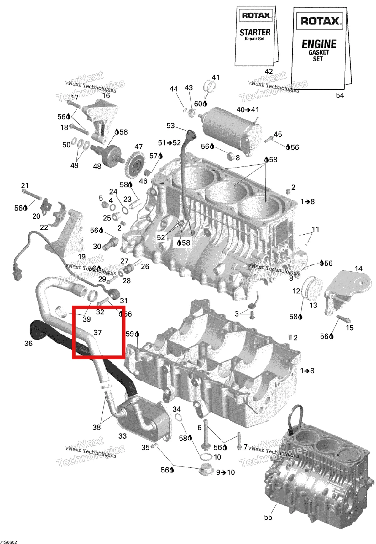 Деталь 420922791 на схеме узла 2006 Sea-Doo GTI Rental Engine Block