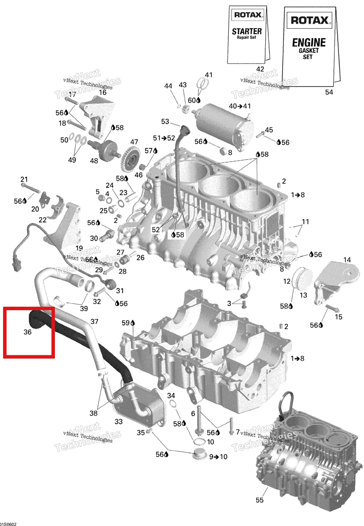 Деталь 420922796 на схеме узла 2006 Sea-Doo GTI Rental Engine Block