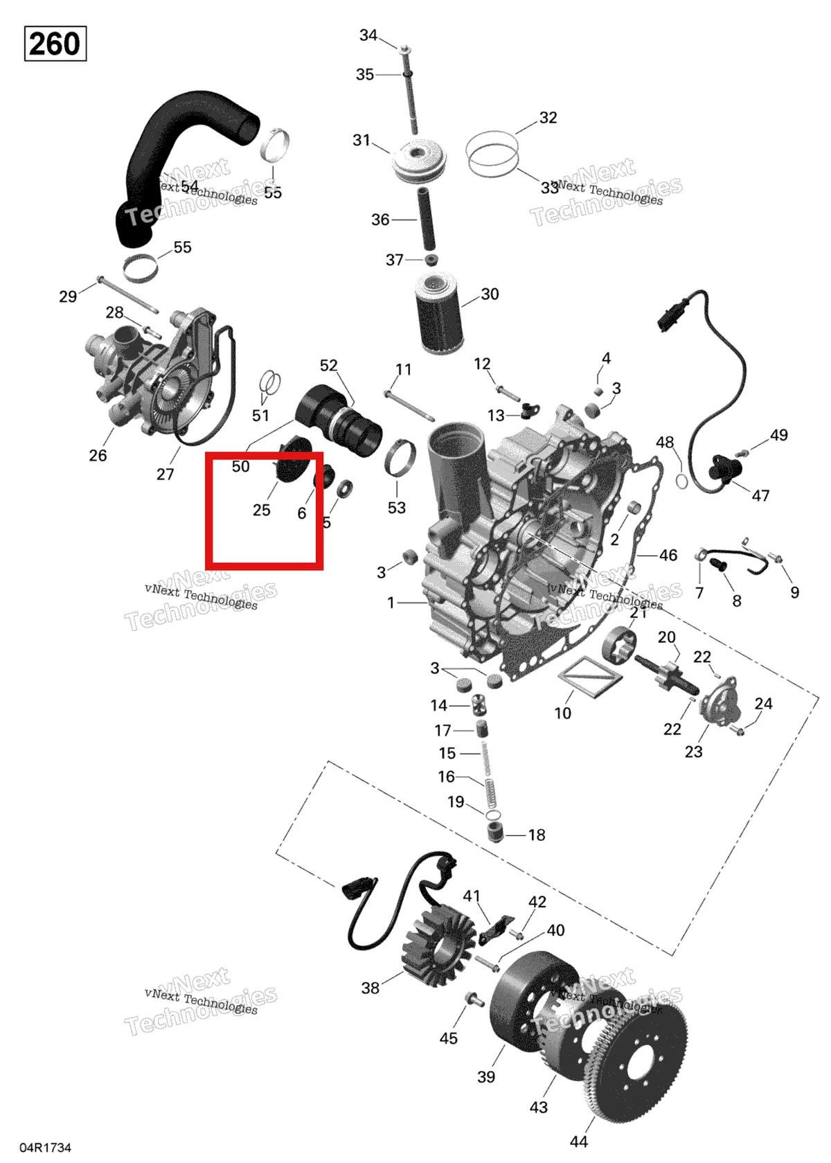 Деталь 420922801 на схеме узла 2017 Sea-Doo RXT Pto Cover And Magneto - 260