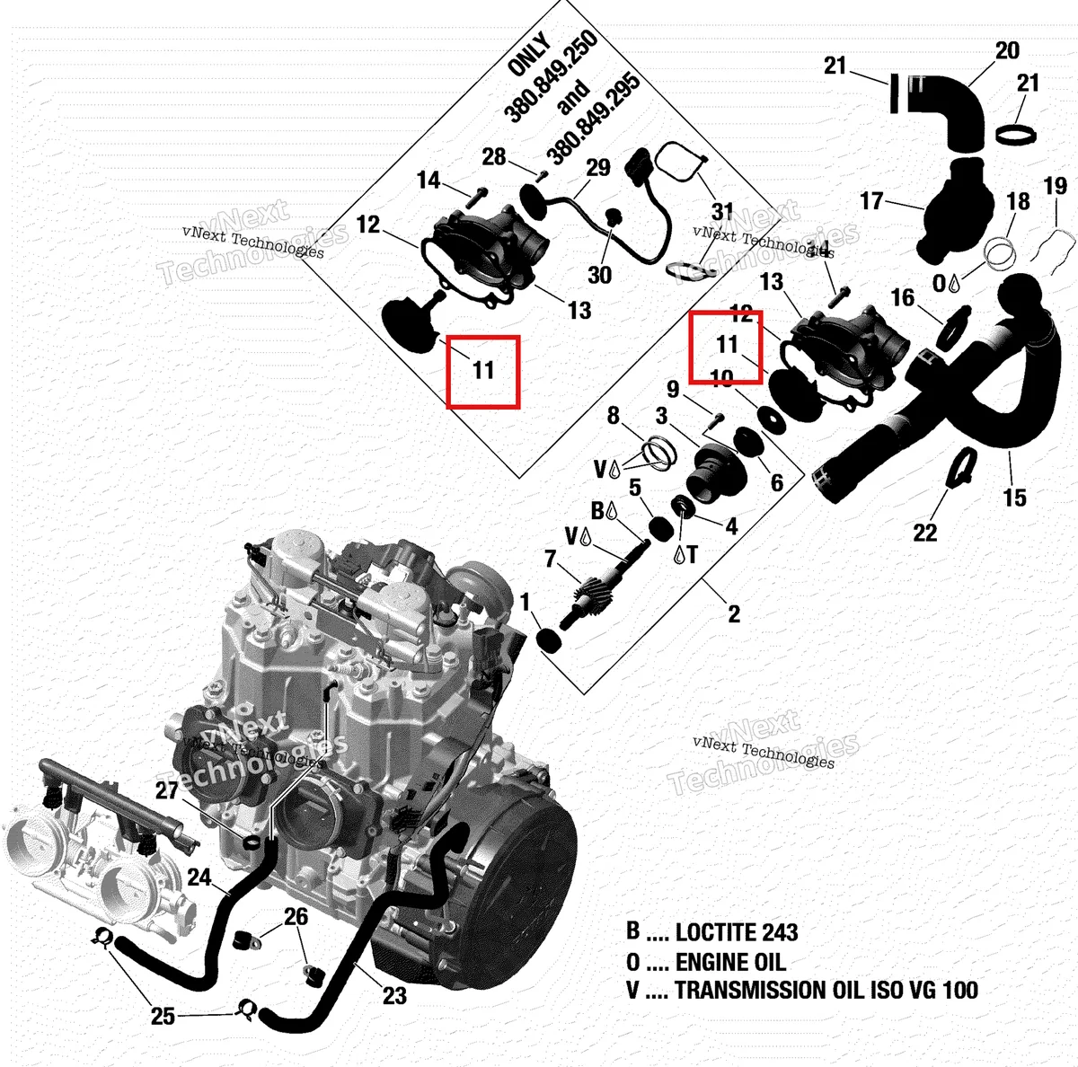 Деталь 420922806 на схеме узла 2018 Ski-Doo FREERIDE 850 E-TEC Engine Cooling