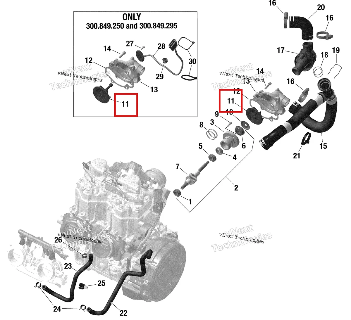 Деталь 420922807 на схеме узла 2020 Ski-Doo BACKCOUNTRY 850 E-TEC - STD Engine - Cooling - 850 E-Tec