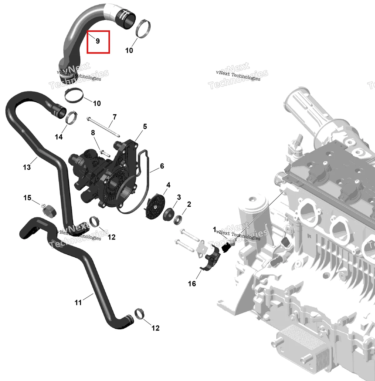 Деталь 420922823 (Formed шланг Sea-Doo GTX 300 (2020) (420922823)) на схеме узла 2026 Sea-Doo GTI - 130 - STD - 38TB - Bright White Rotax - Engine Cooling