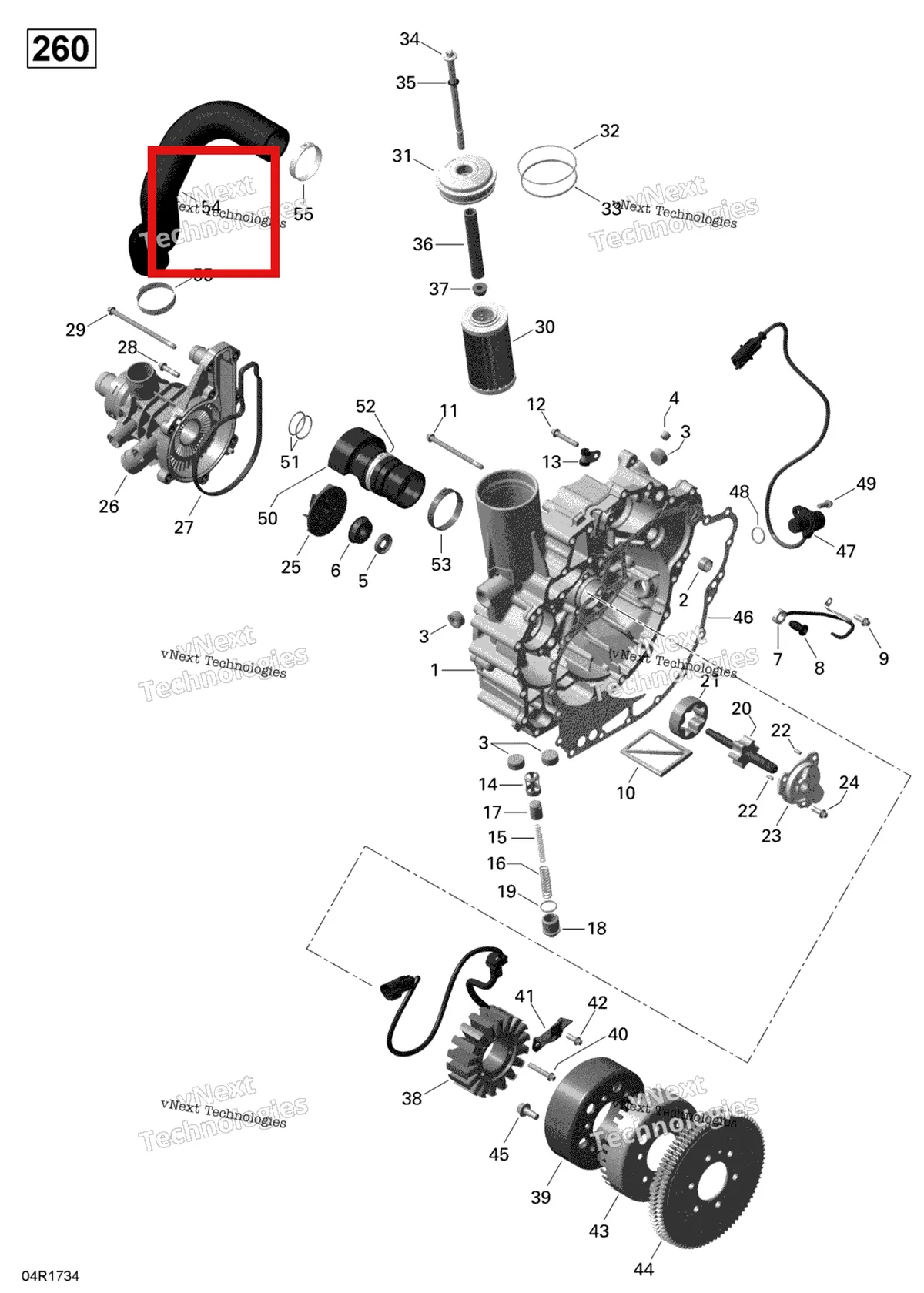 Деталь 420922825 на схеме узла 2017 Sea-Doo RXT Pto Cover And Magneto - 260