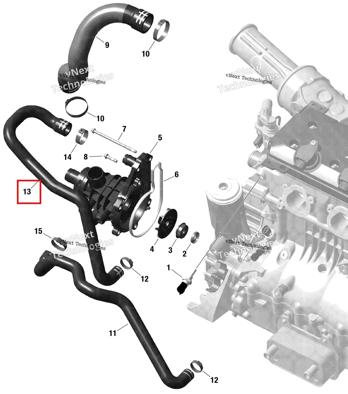 Деталь 420922831 на схеме узла 2021 Sea-Doo GTI 130 Rotax - Engine Cooling