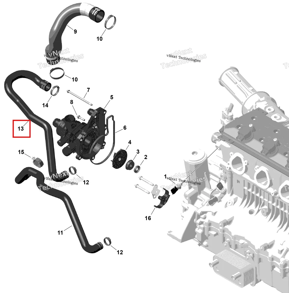 Деталь 420922832 (Formed шланг Sea-Doo GTX 230 (2023) (420922832)) на схеме узла 2026 Sea-Doo GTI - 130 - STD - 38TB - Bright White Rotax - Engine Cooling
