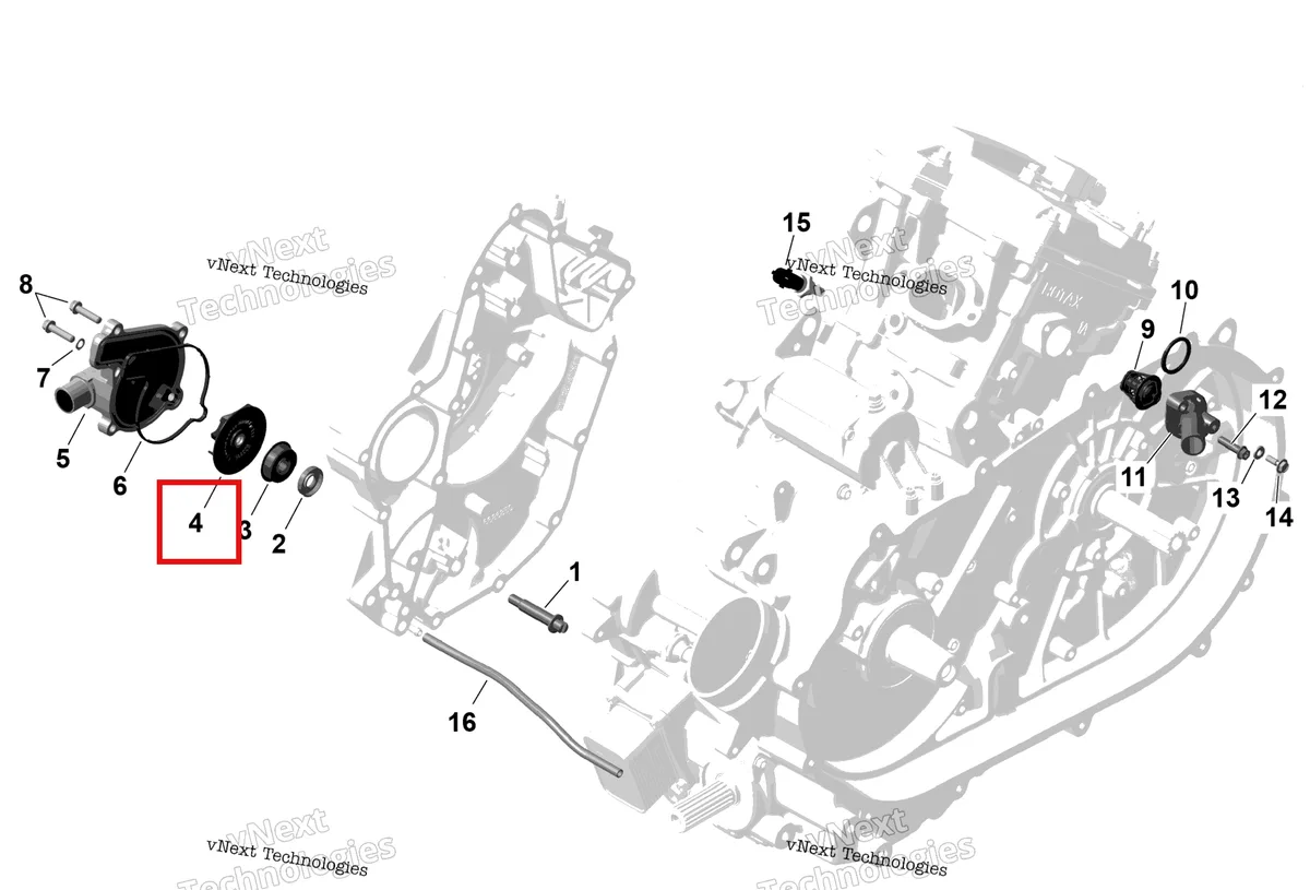 Деталь 420922895 (Водяной крыльчатка Can-Am Outlander 4x4 XT 1000R (2025) (420922895)) на схеме узла 2026 Can-Am OUTLANDER - 2X4 - STD - 500 - 1KTB - Legion Red Rotax - Engine Cooling