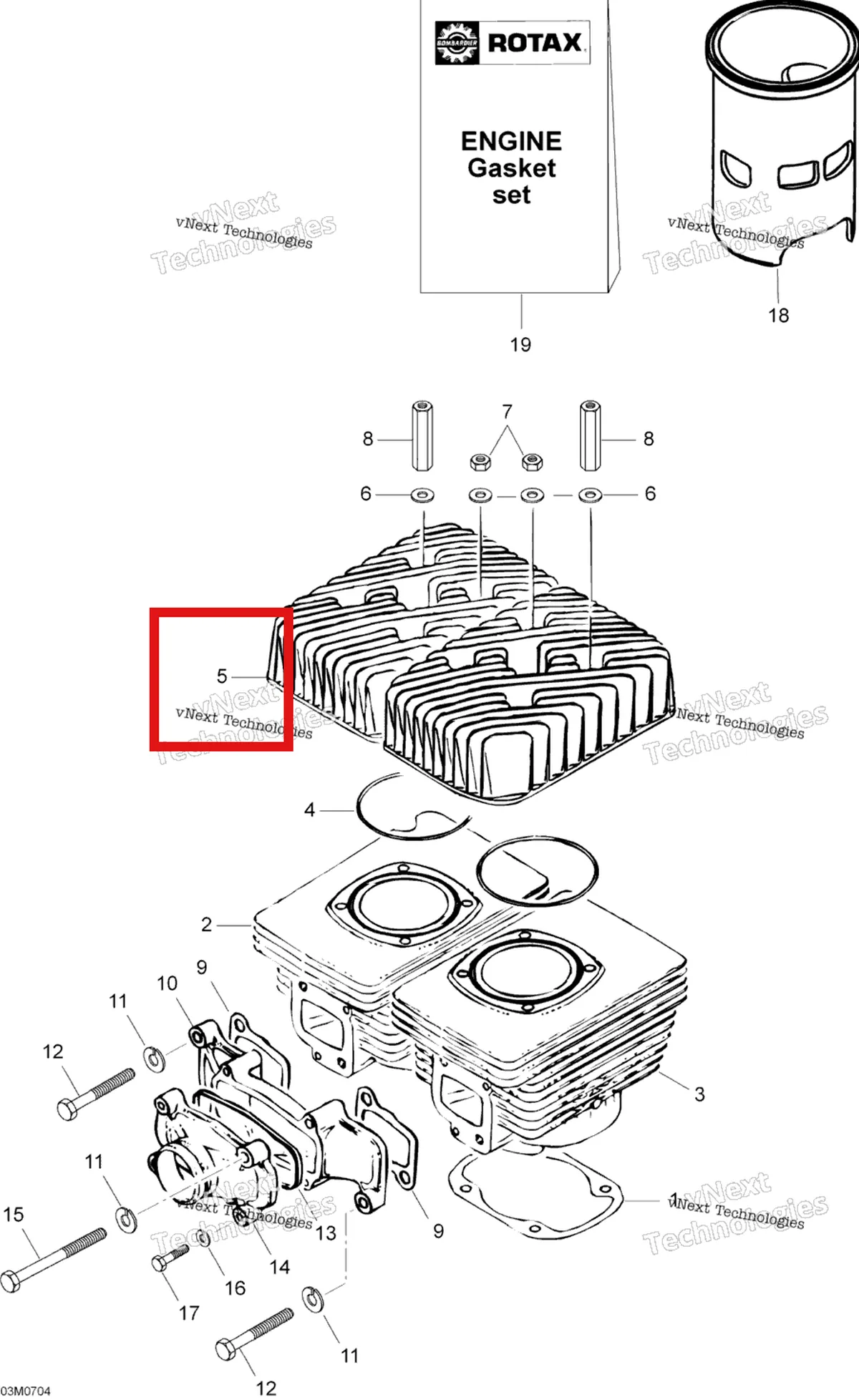 Деталь 420923377 (Головка цилиндра) на схеме узла 2007 Ski-Doo Skandic LT 440F Cylinder And Cylinder Head
