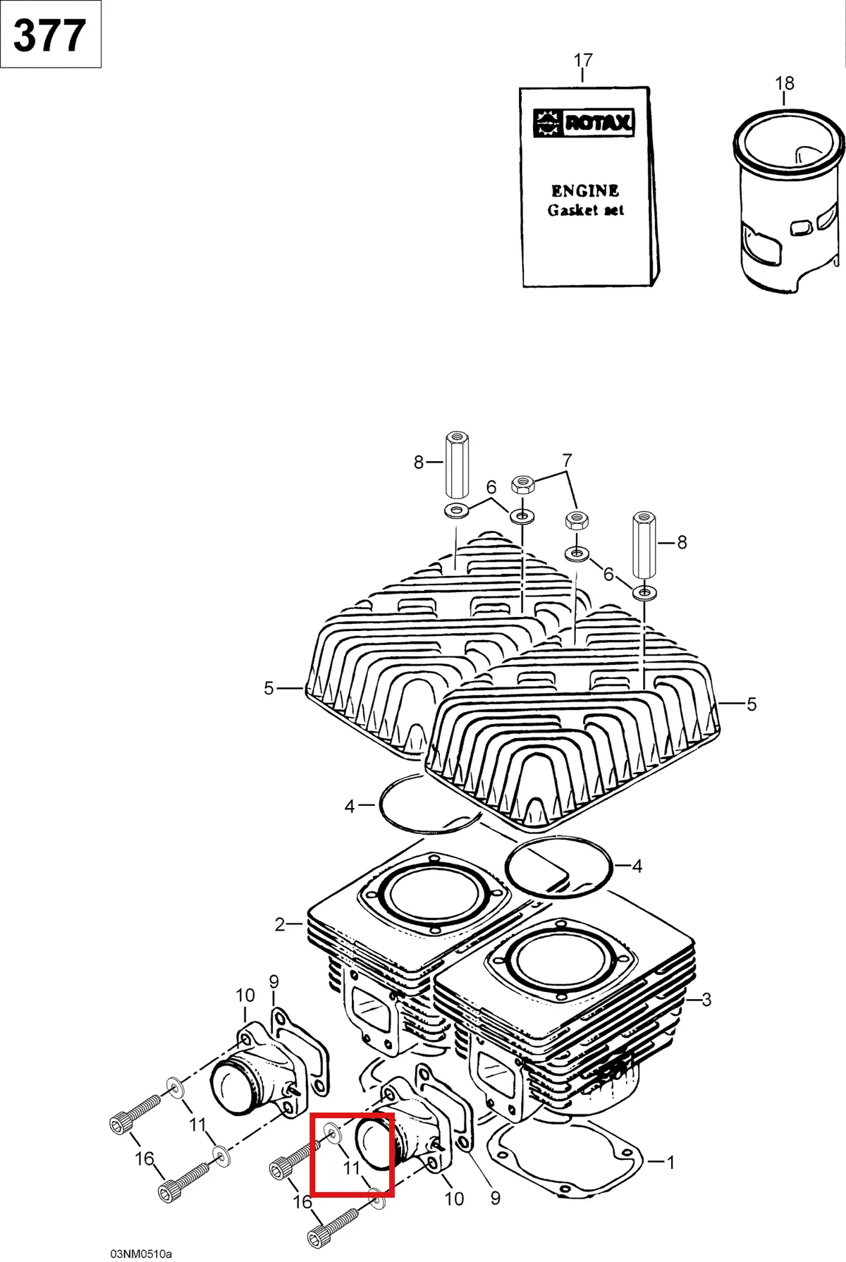 Деталь 420923404 (Деталь Cylinder,var.side) на схеме узла 01- Cylinder And Cylinder Head 377