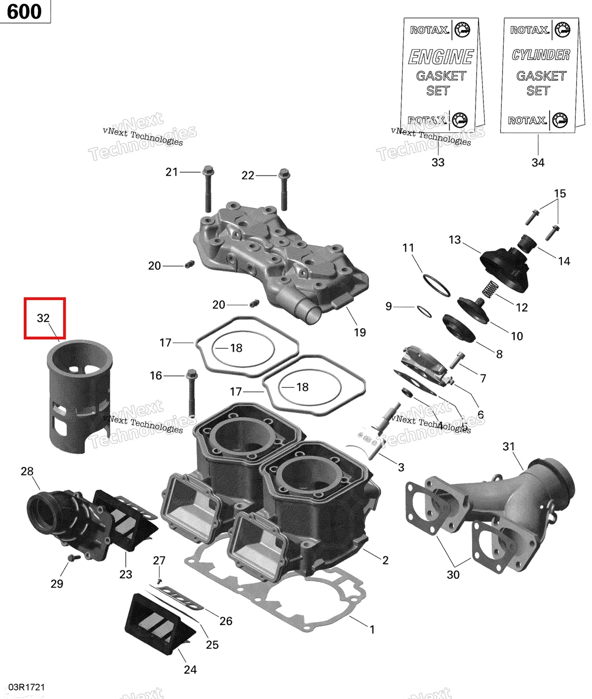 Деталь 420923443 (Деталь Cylinder Sleeve) на схеме узла 2020 Ski-Doo MXZ 600 CARB Engine - Cylinder And Cylinder Head - 600 Carb