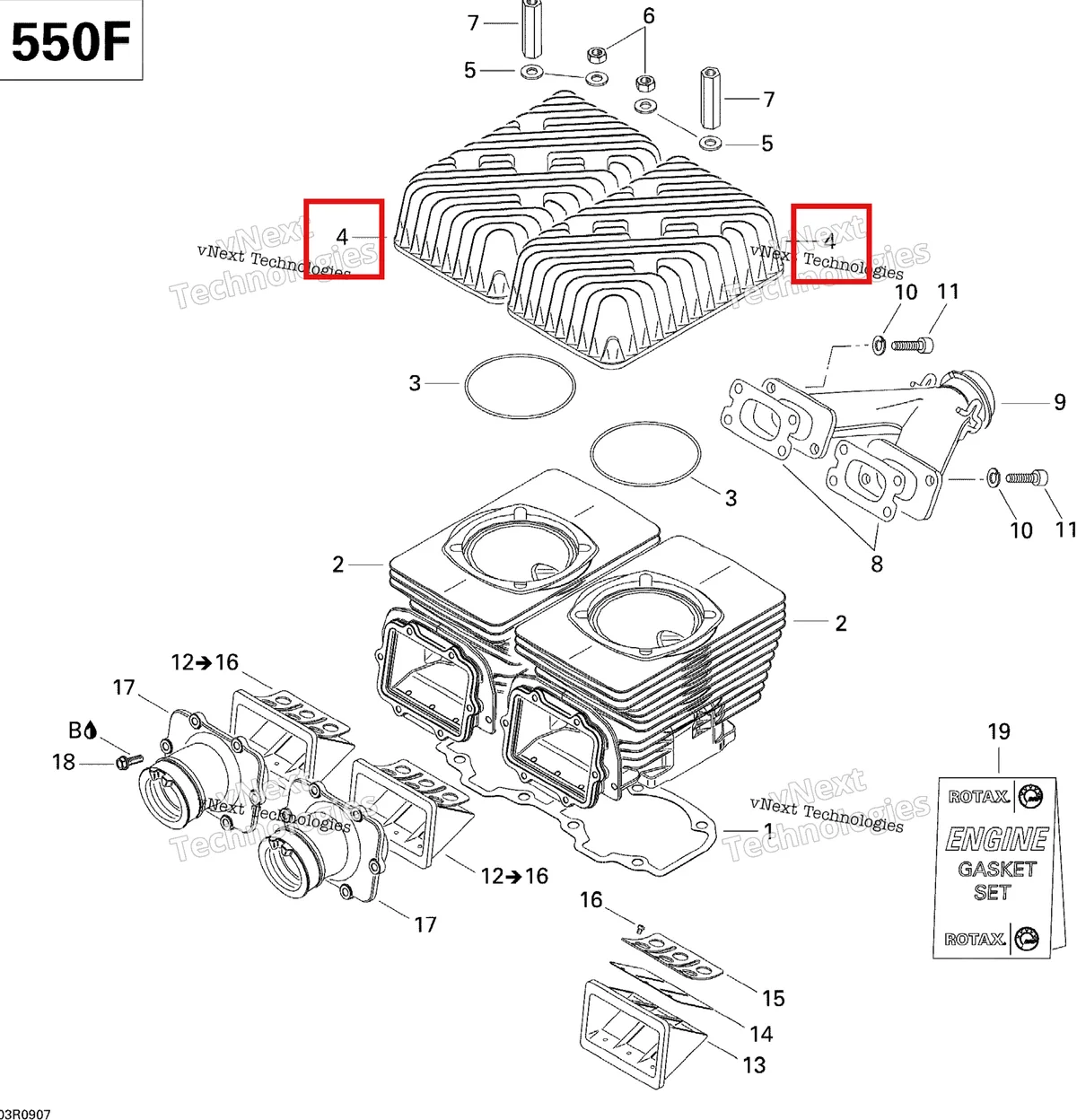 Деталь 420923595 (Деталь Topplock) на схеме узла 2009 Ski-Doo GSX Fan Cylinder, Exhaust Manifold And Reed Valve V1