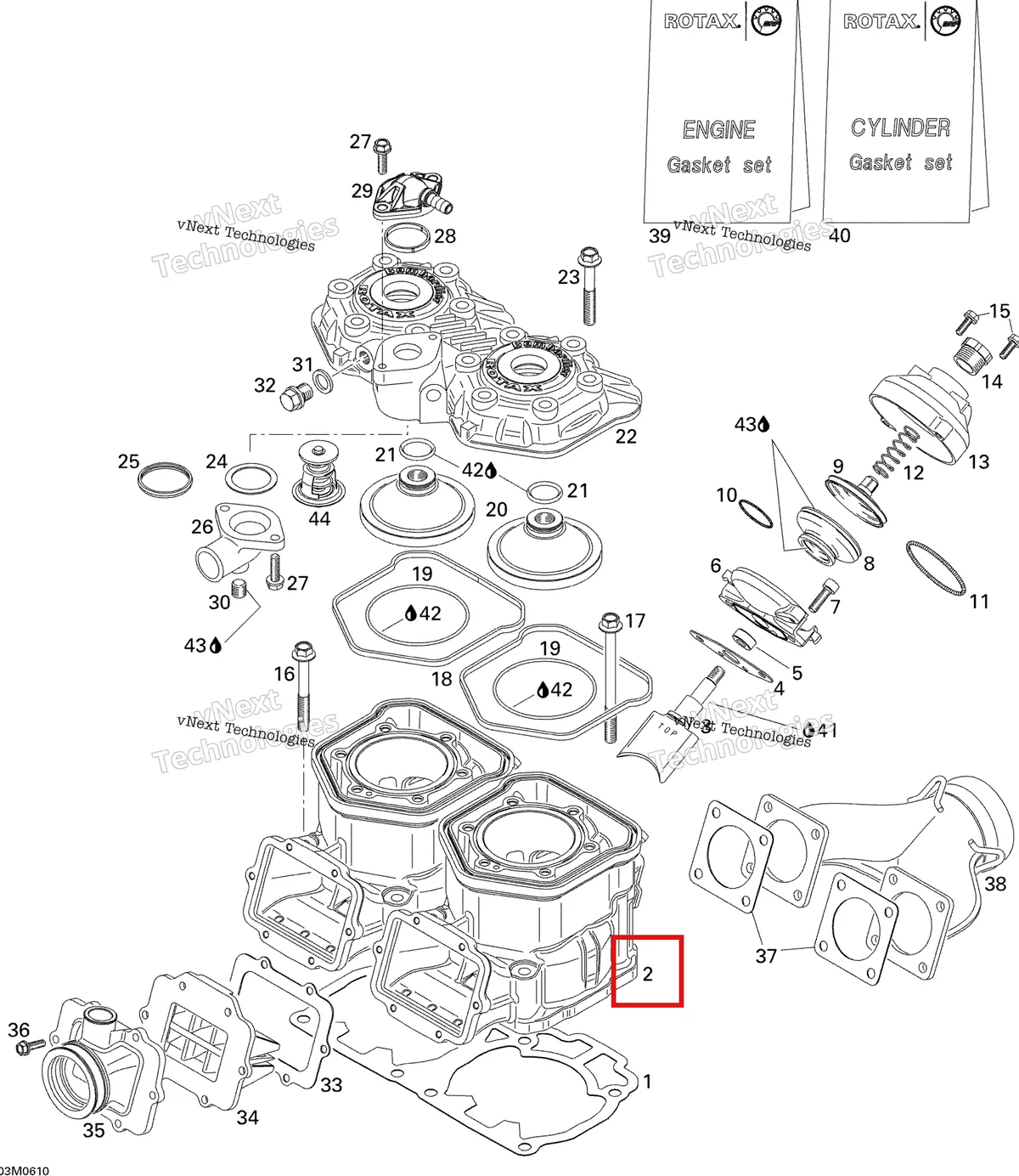 Деталь 420923720 (Цилиндр) на схеме узла 2006 Ski-Doo MX Z 440 Racing Cylinder And Exhaust Manifold