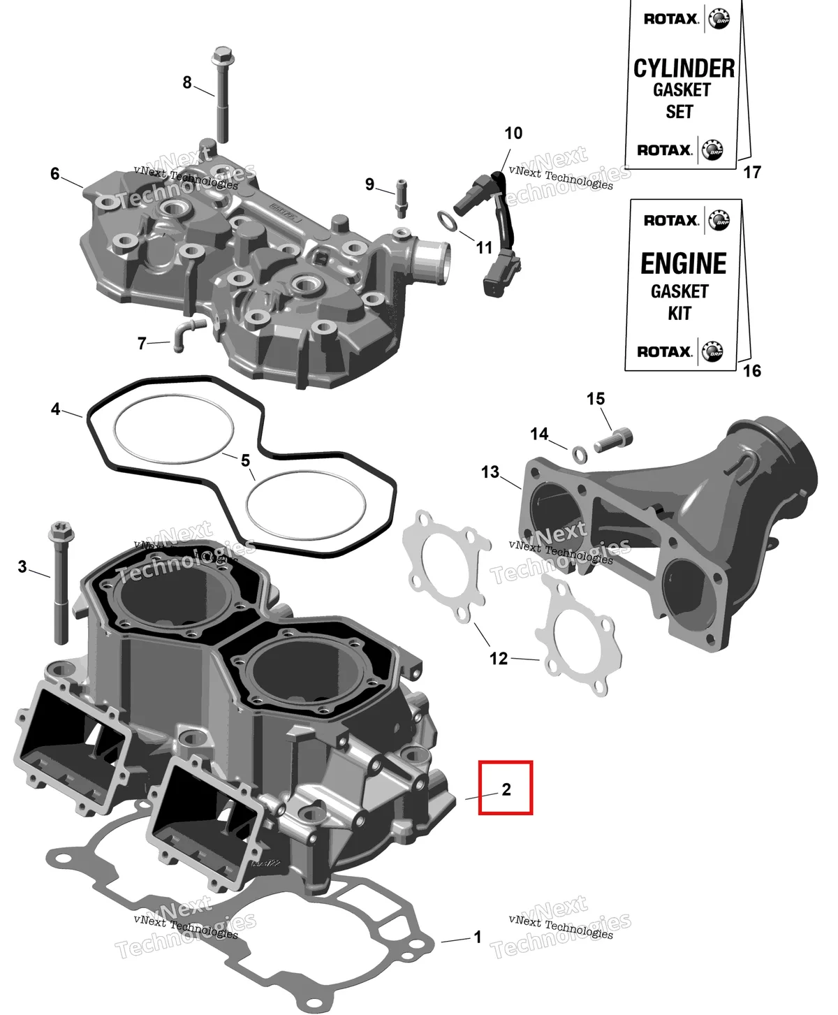 Деталь 420923724 на схеме узла 2025 Ski-Doo BACKCOUNTRY - 600 EFI - SPORT - UBSA - Neo Yellow - 146X15X1.6C Track Rotax - Cylinder