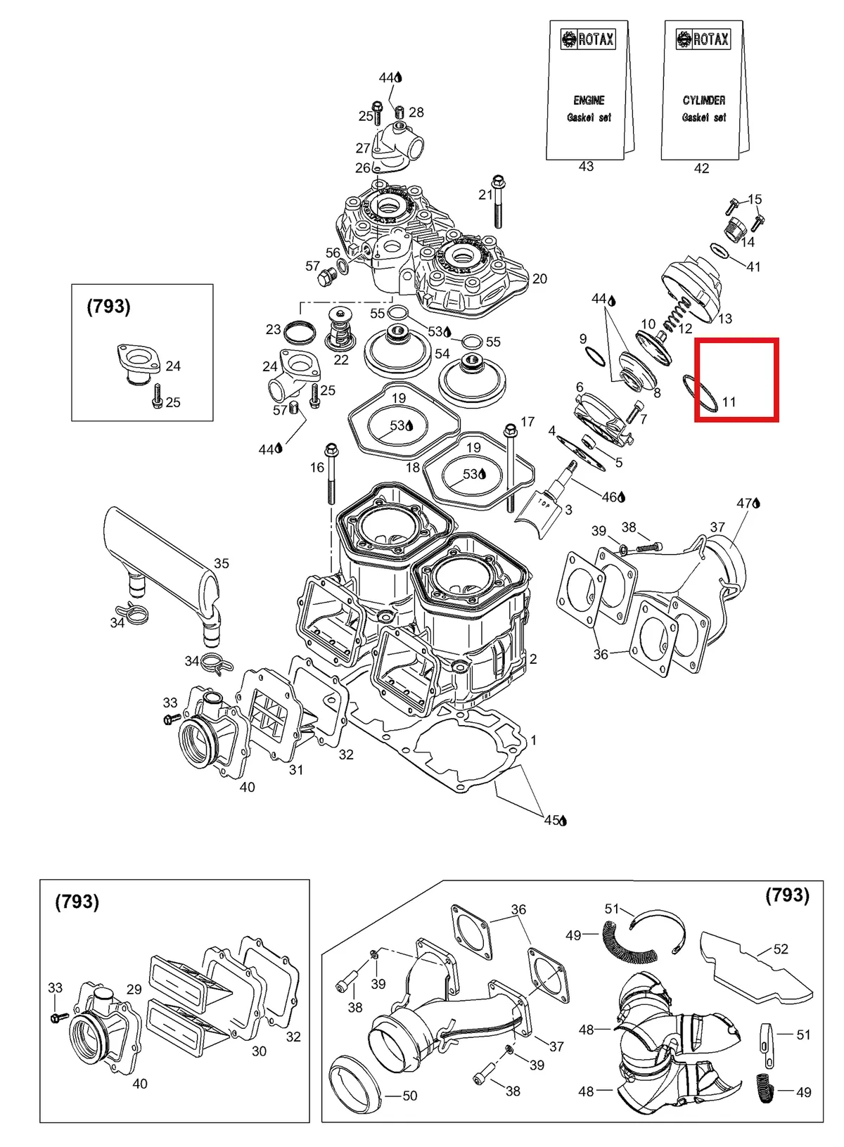 Деталь 420923733 (Деталь Cylinderhead, Red) на схеме узла 01- Cylinder