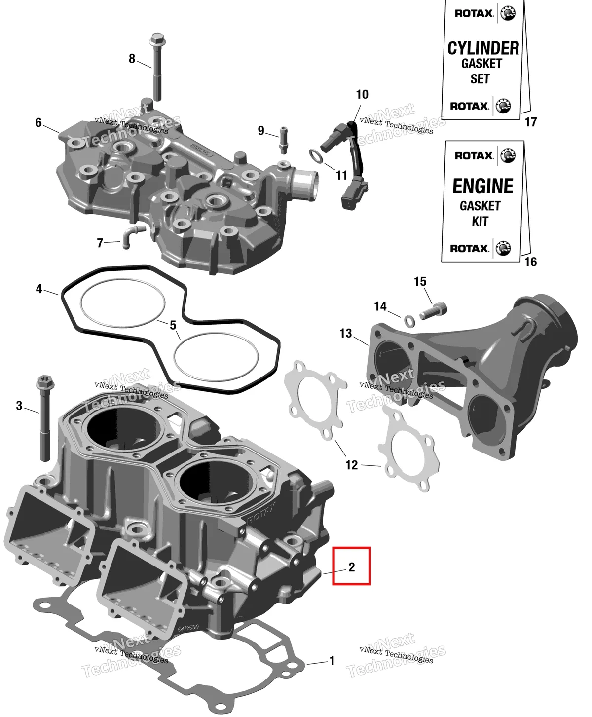 Деталь 420923743 на схеме узла 2025 Ski-Doo MXZ - 600 EFI - 45 - NEO - BBSA - Catalyst Gray - 120X14X1.0C Track Rotax - Cylinder