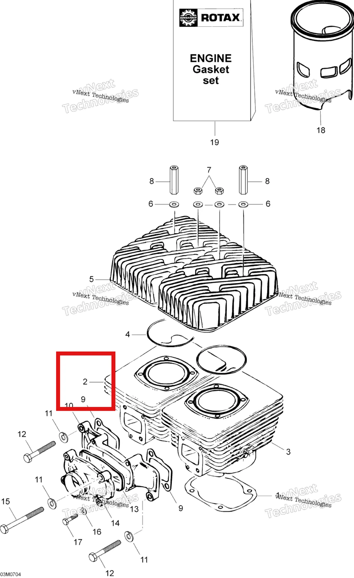 Деталь 420923791 (Деталь Cylinder With Sleeve, Pto) на схеме узла 2007 Ski-Doo Skandic LT 440F Cylinder And Cylinder Head